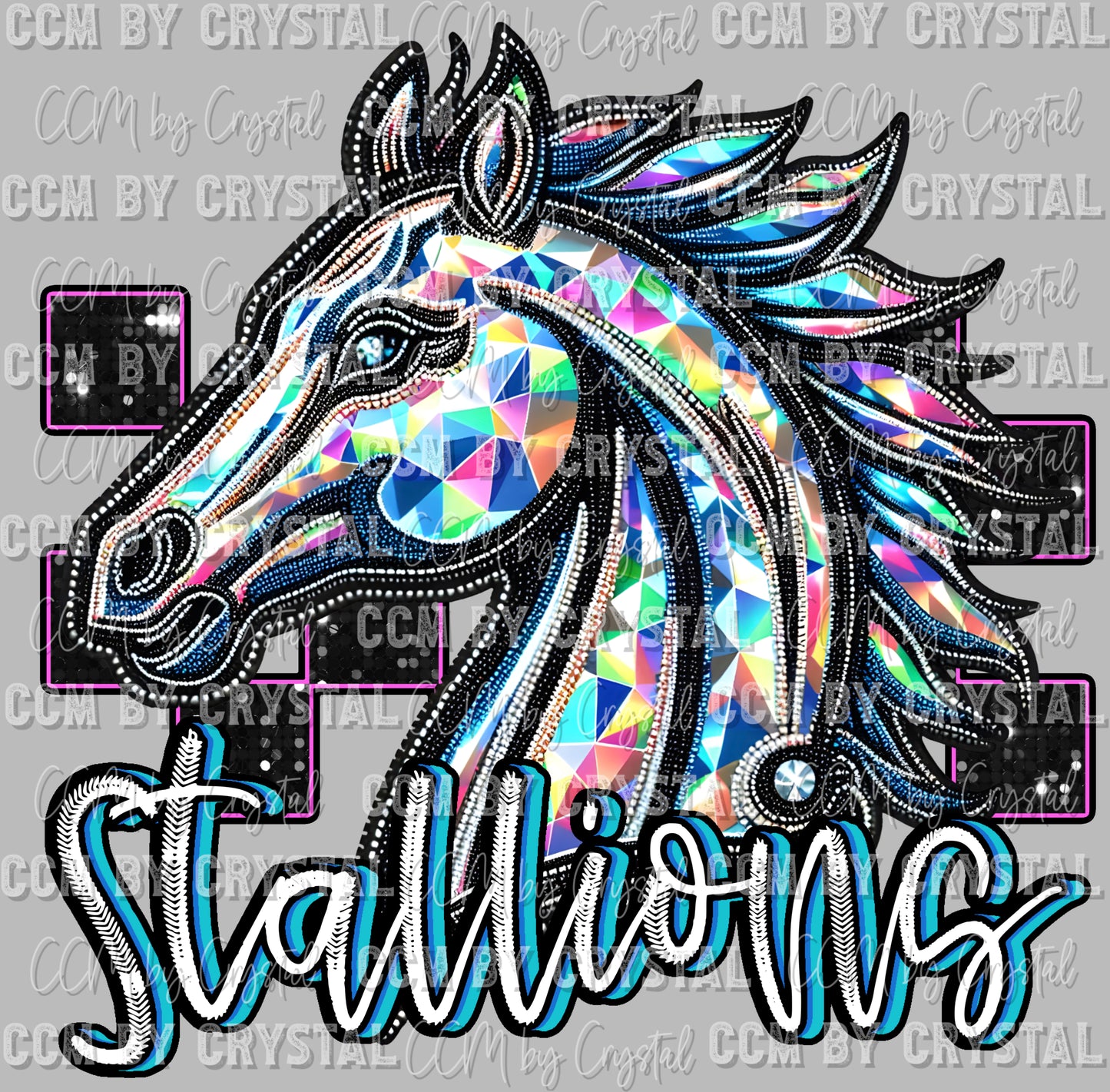 Stallions Faux Rhinestones Effect Ready to Press Transfer DTF Transfer Sublimation Transfer