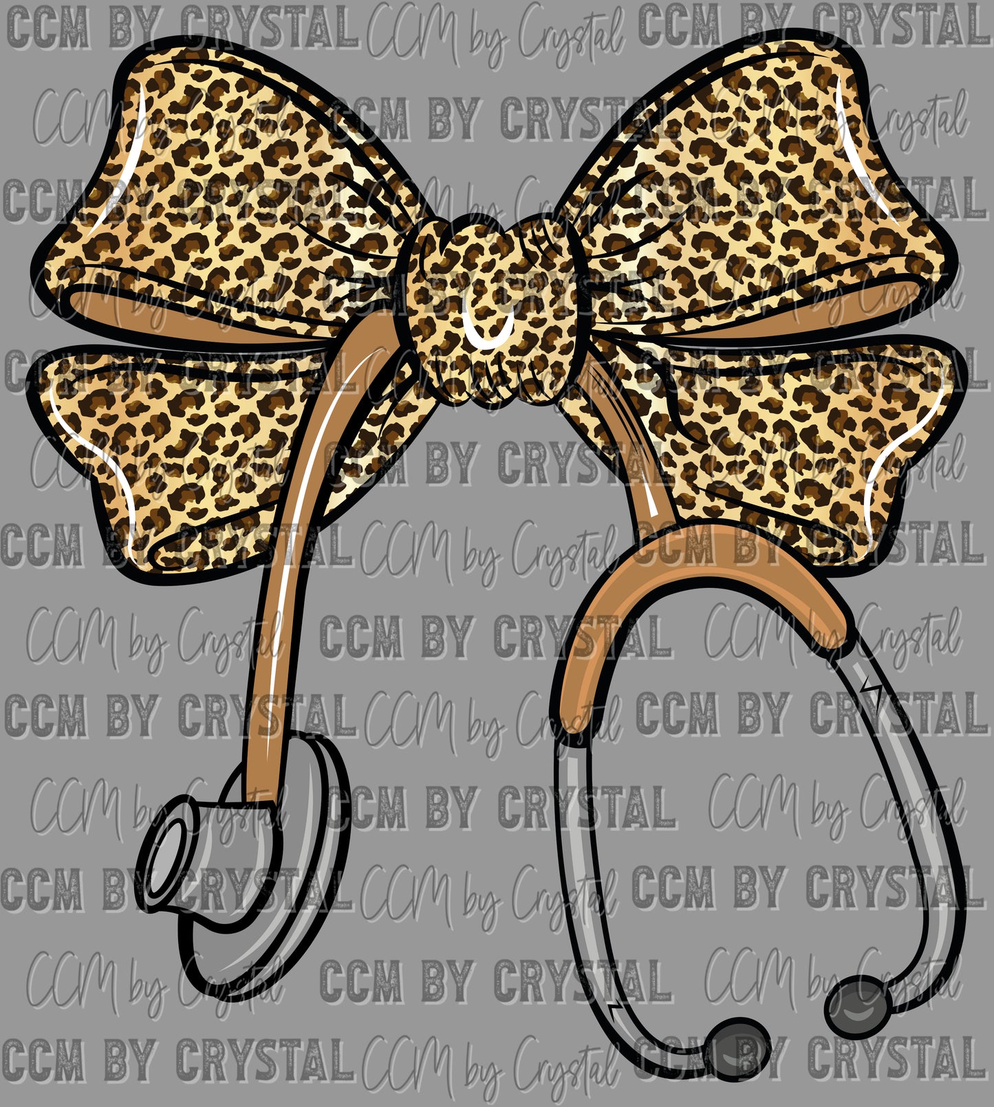 Bow Stethoscope Dark Leopard Nurse Ready to Press Transfer DTF Transfer Sublimation Transfer