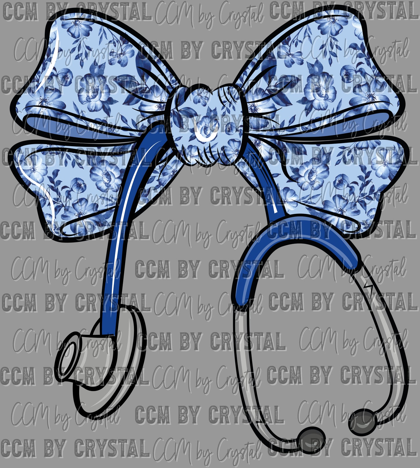 Bow Stethoscope Blue Floral Nurse Ready to Press Transfer DTF Transfer Sublimation Transfer