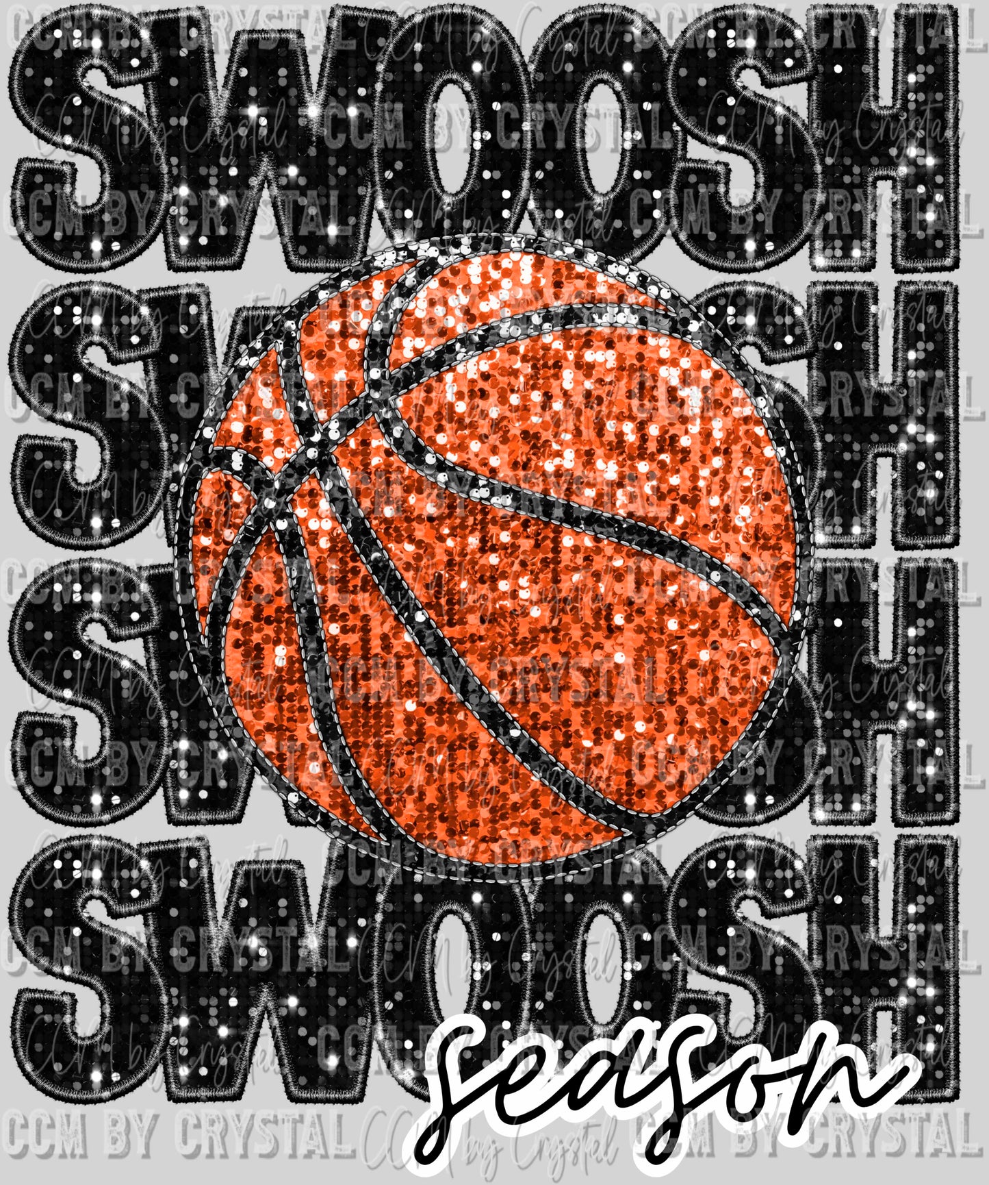 Swoosh Season Basketball Faux Sequins Faux Embroidery Ready To Press Transfer