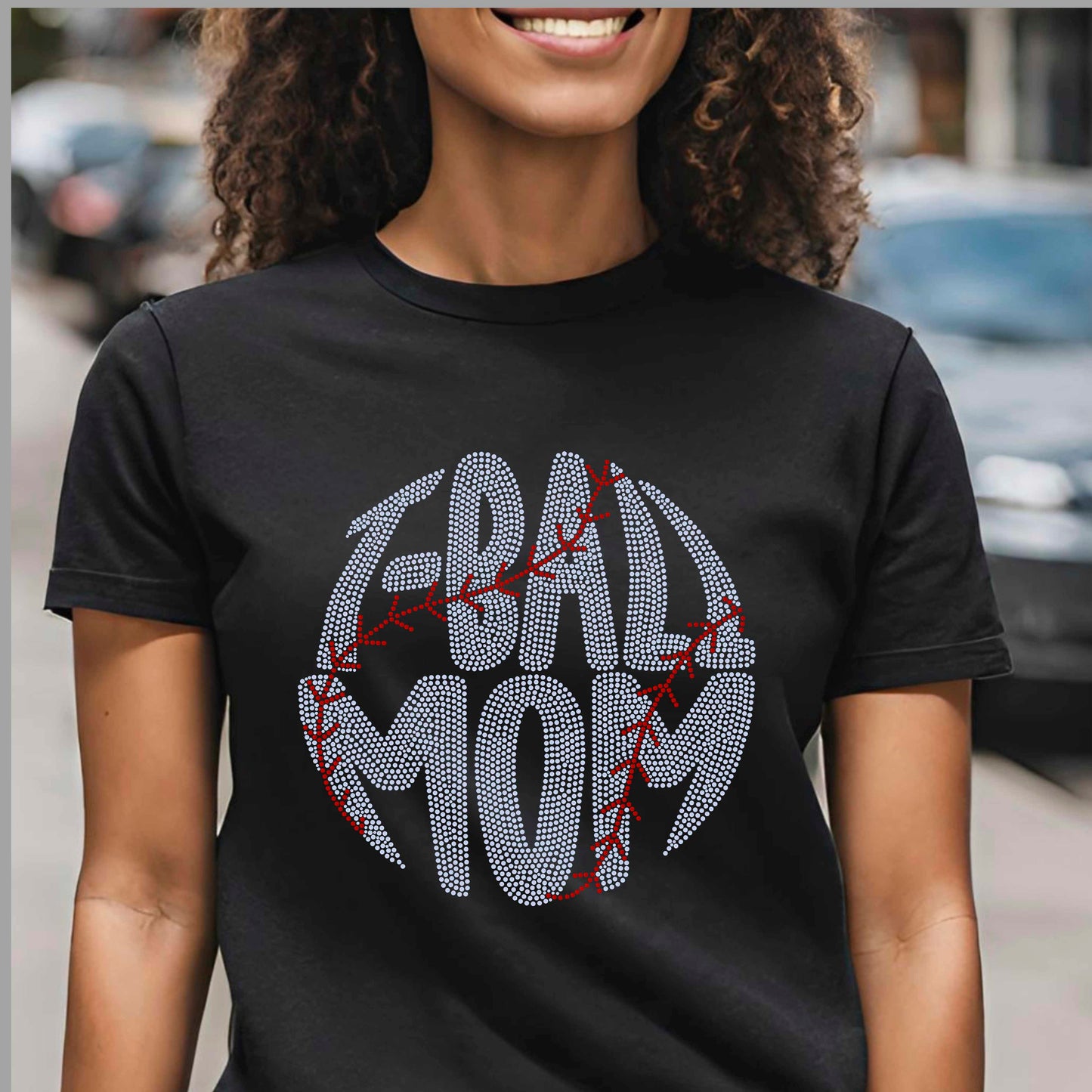 T-Ball Mom Baseball Bling Adult Short Sleeve T-Shirt