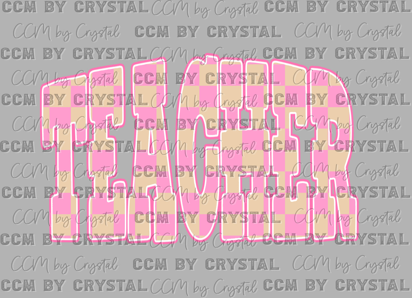 Teacher Pink Checkered Ready to Press Instant Peel DTF Transfers Sublimation Transfers