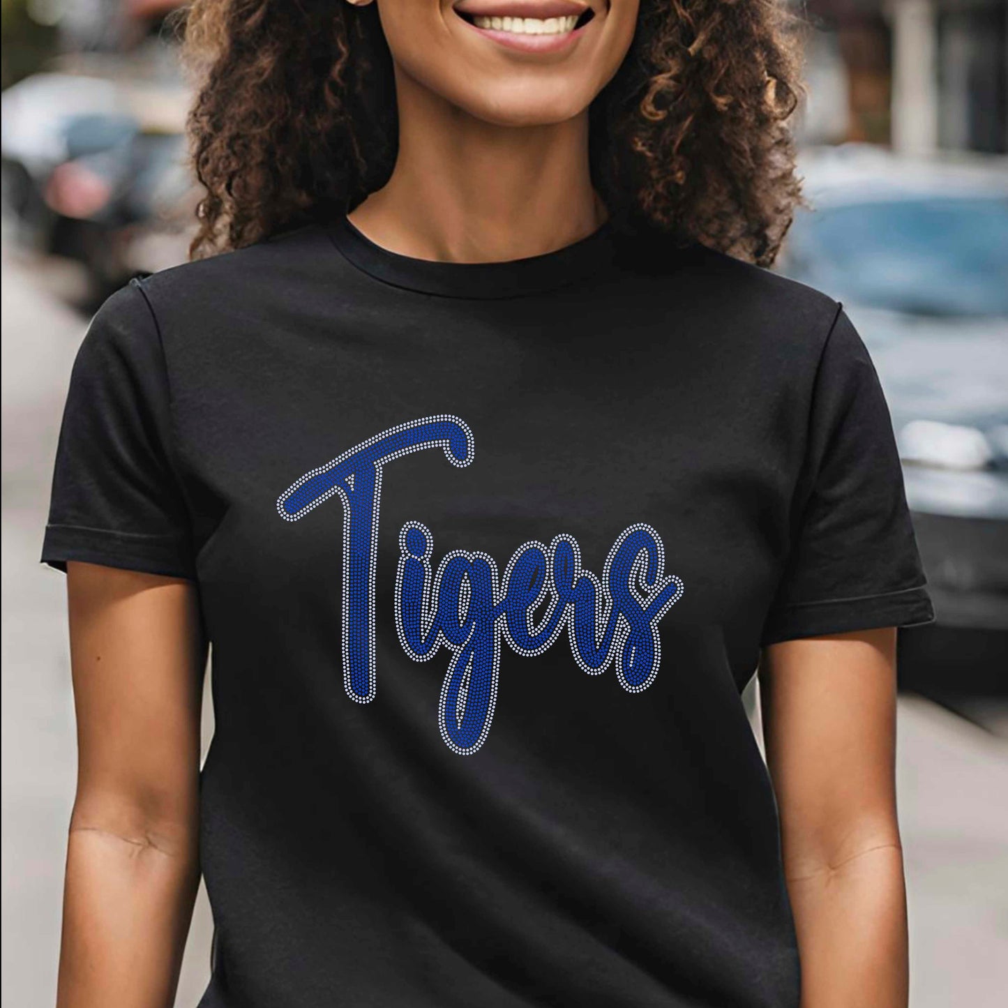 Tigers 11" Wide 2- Color Spangle Ready to Press Spangle Transfer Sparkle Bling