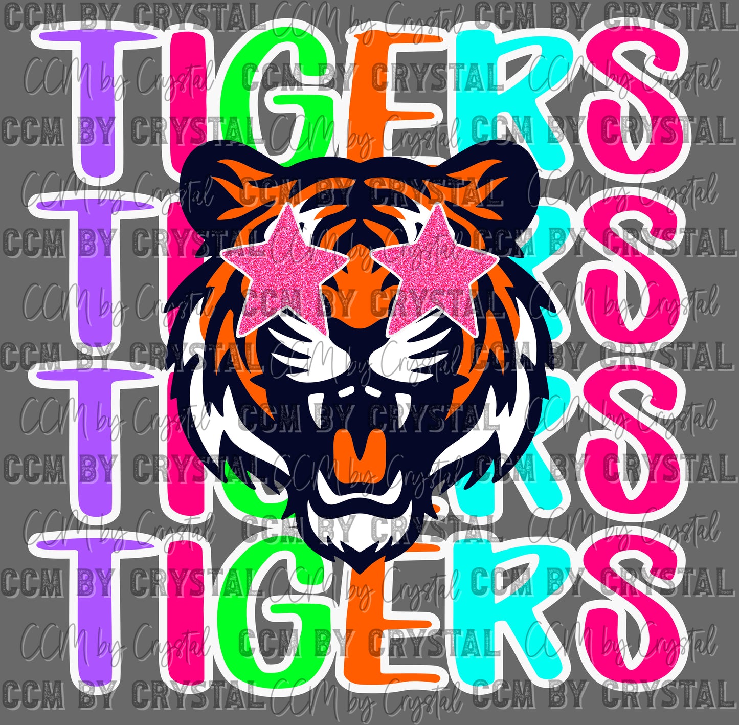 Tigers Colorful Mascot Ready to Press Transfer DTF Transfer Sublimation Transfer