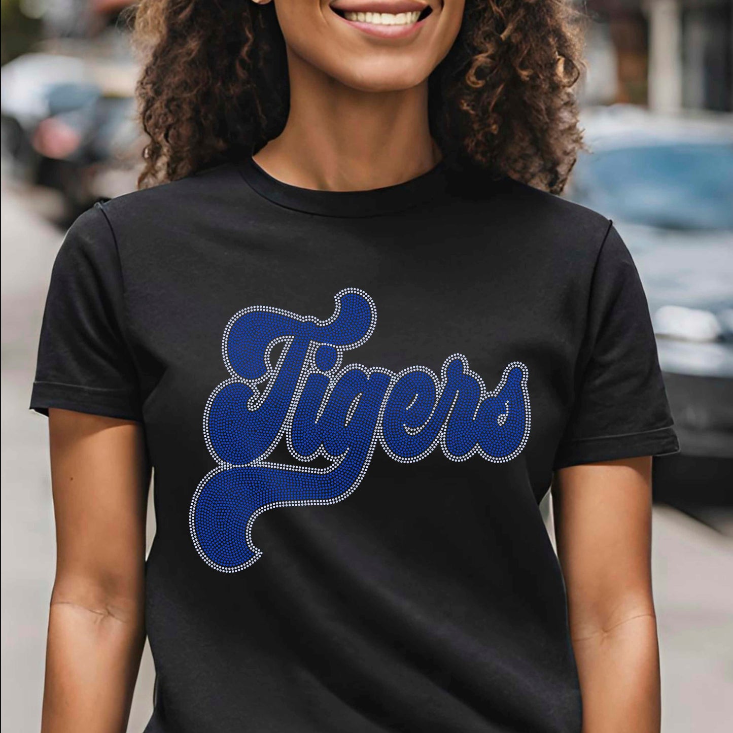 Tigers 11" Wide 2- Color Spangle Ready to Press Spangle Transfer Sparkle Bling