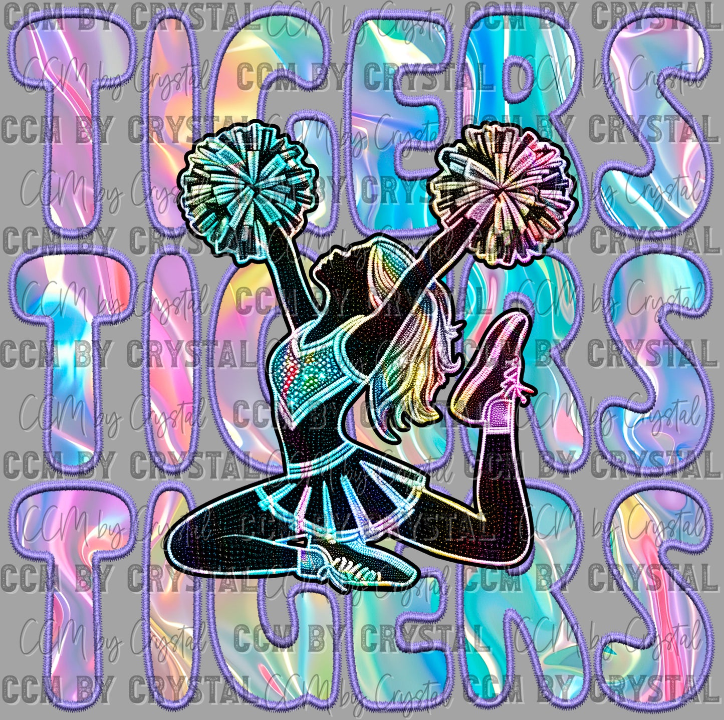 Tigers Cheerleader Holo Mascot Ready to Press Transfer DTF Transfer Sublimation Transfer