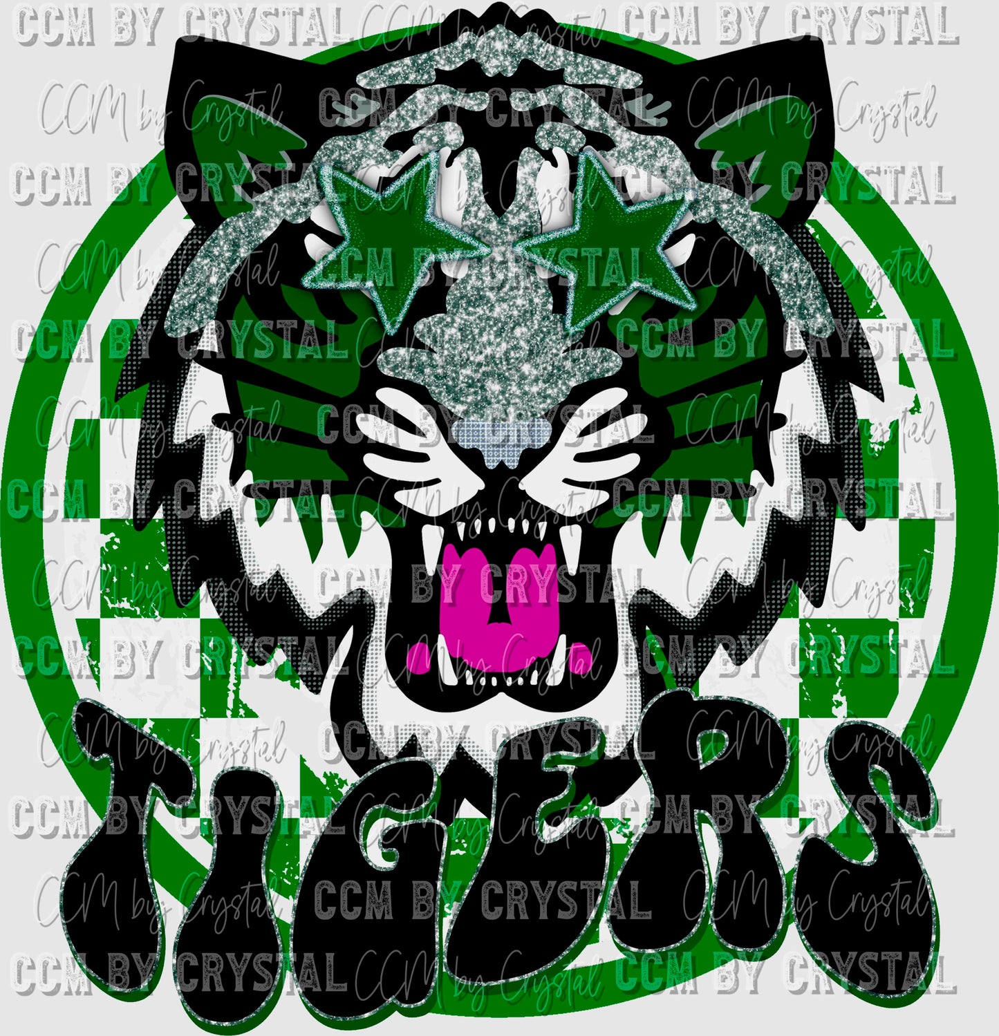 Tigers Green Black and Silver Mascot Ready to Press Transfer