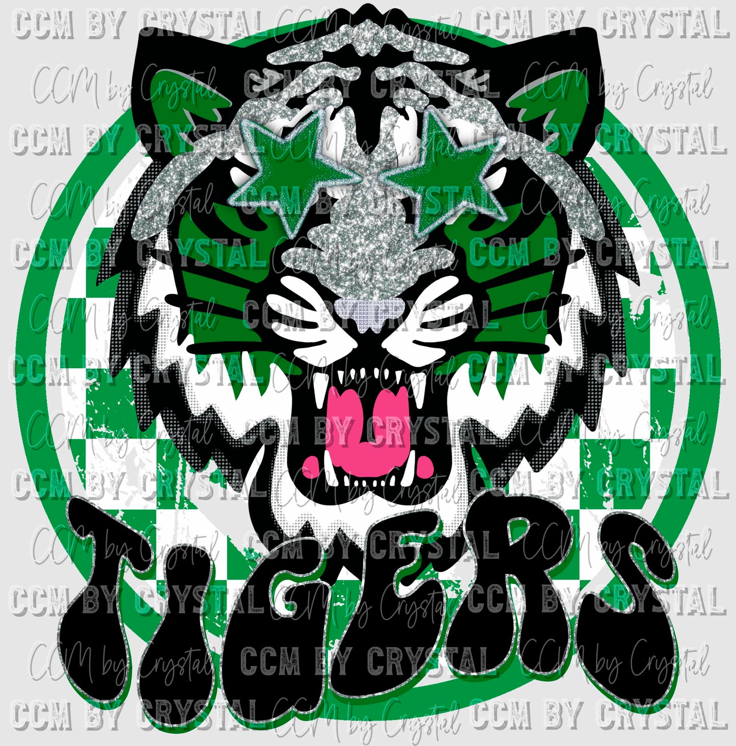 Tigers Green Black and Silver Mascot Ready to Press Transfer