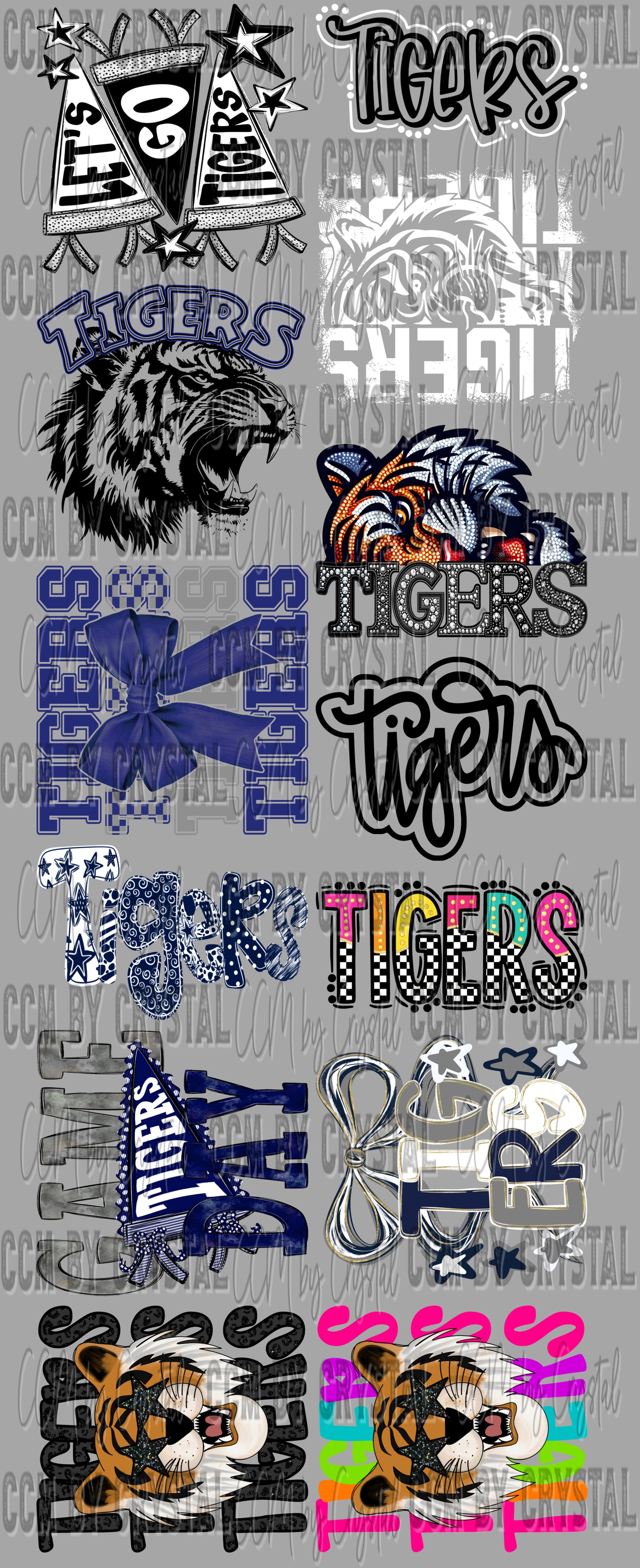 Pre-Made Navy Tigers Mascot GANG Sheet 60" DTF Gang Sheet