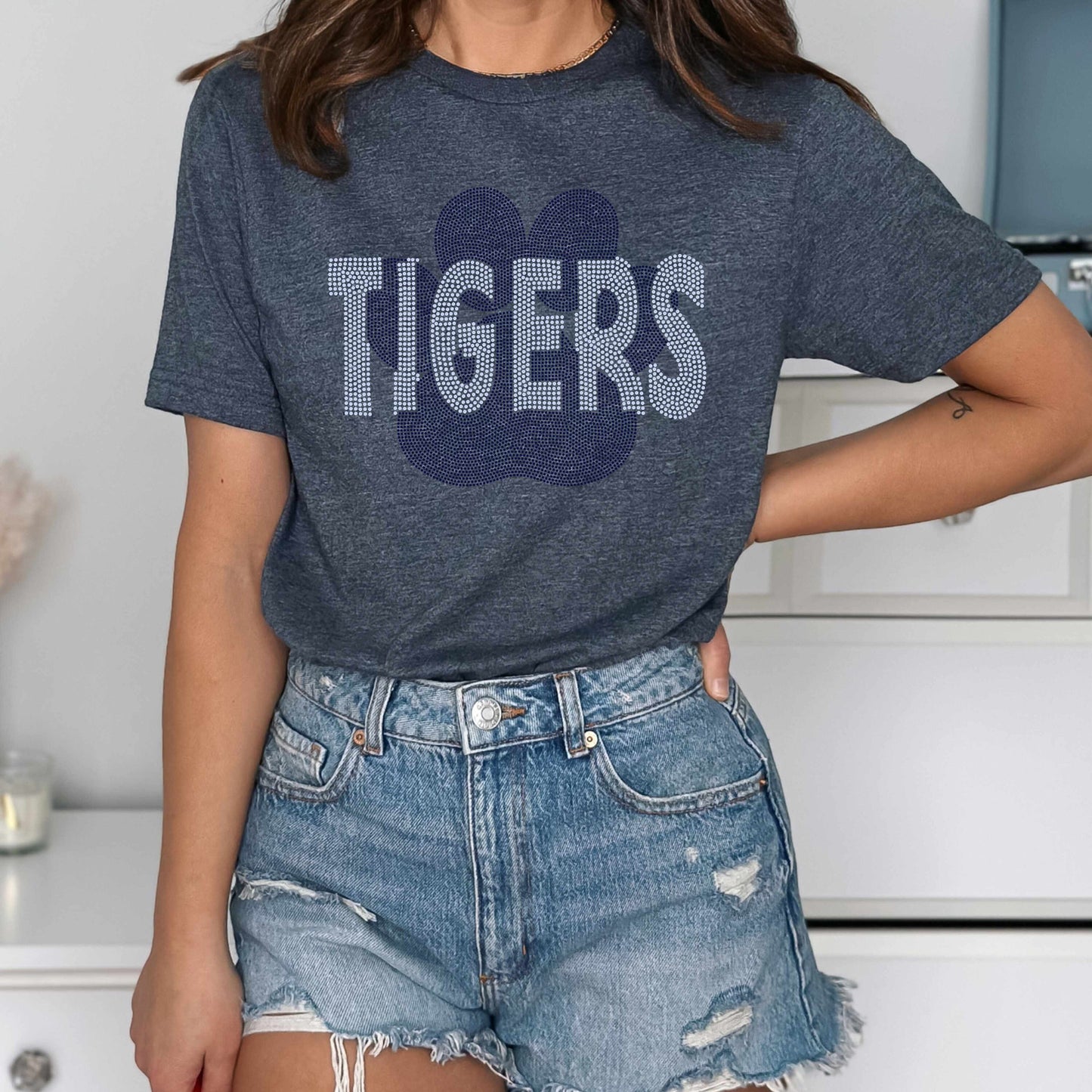 Tigers with Paw 11" Wide 2- Color Spangle Ready to Press Spangle Transfer Sparkle Bling