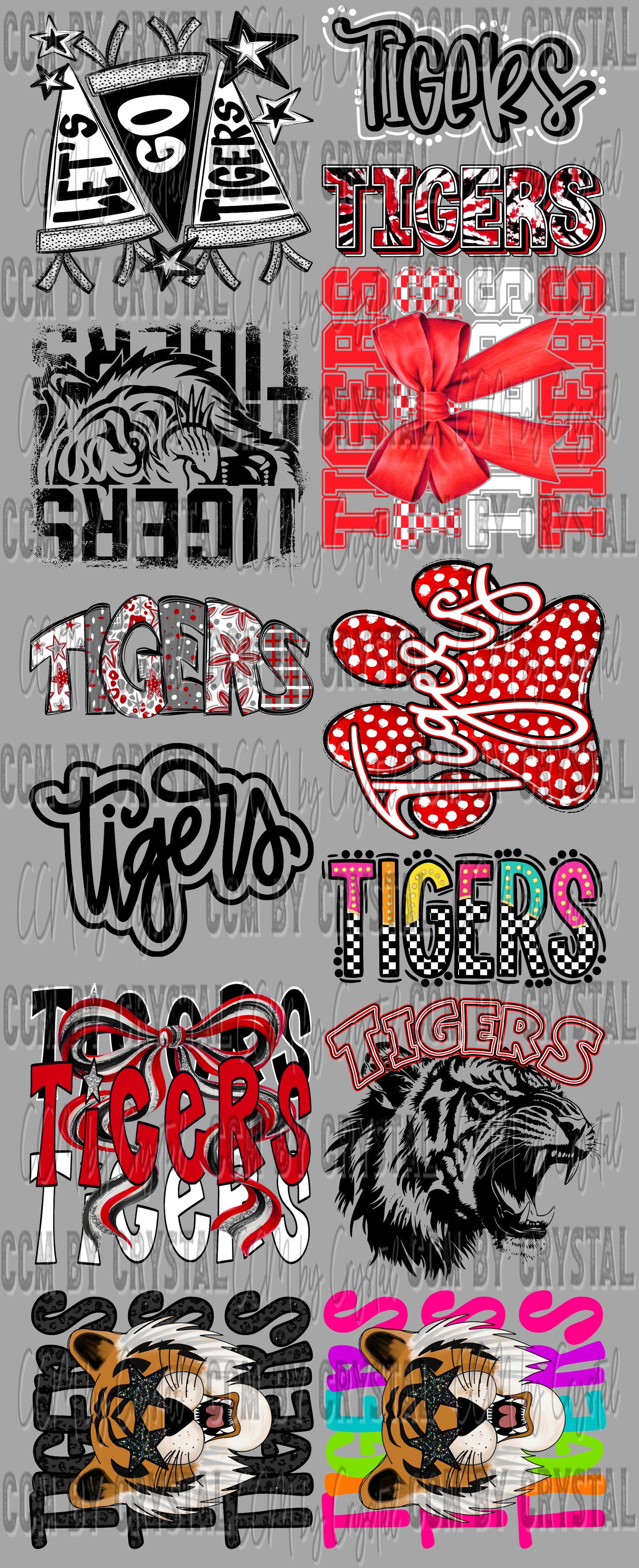 Pre-Made Red Tigers Mascot GANG Sheet 60" DTF Gang Sheet