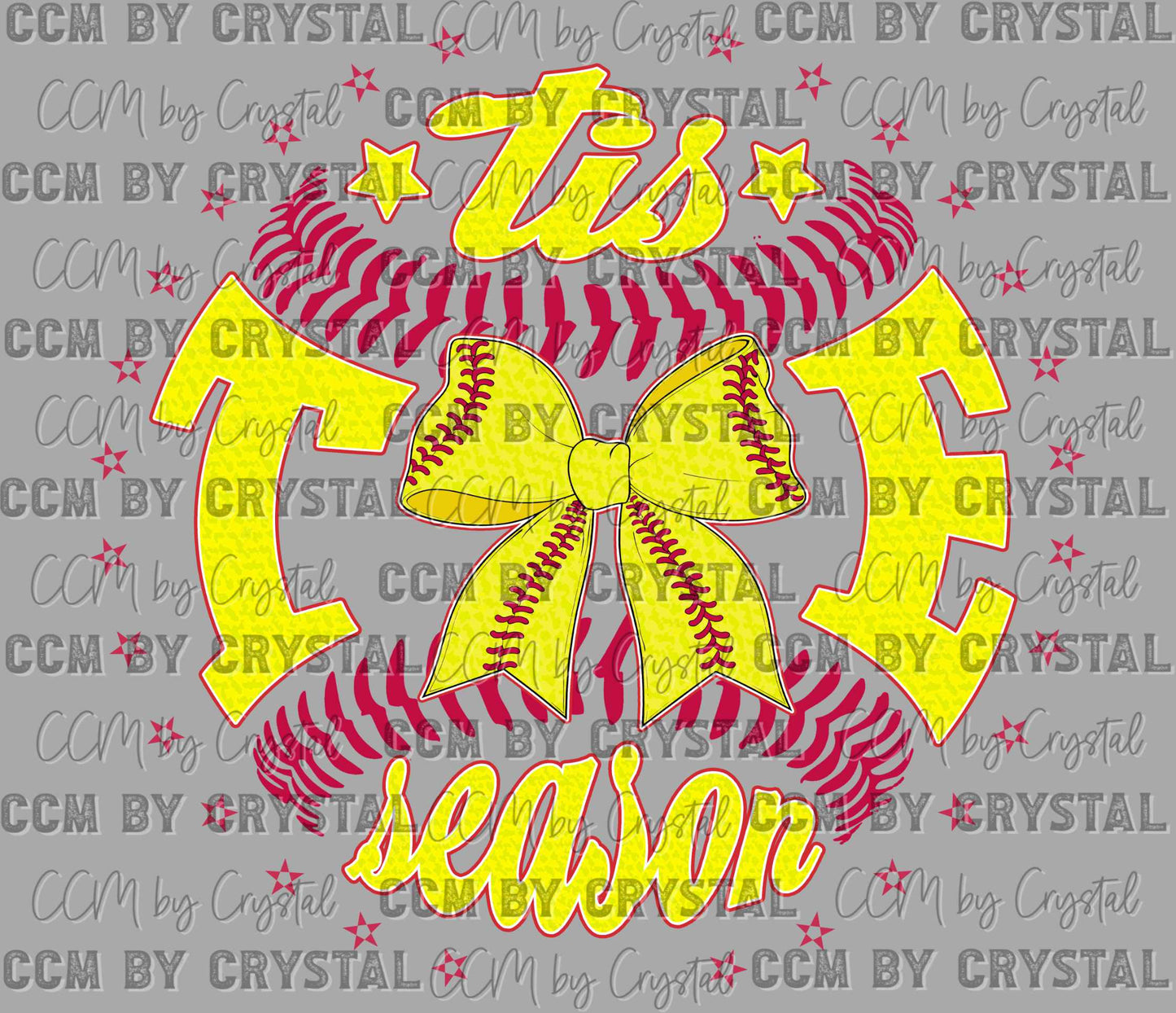 Tis the Season Softball Bow Ready to Press Transfer DTF Transfer Sublimation Transfer