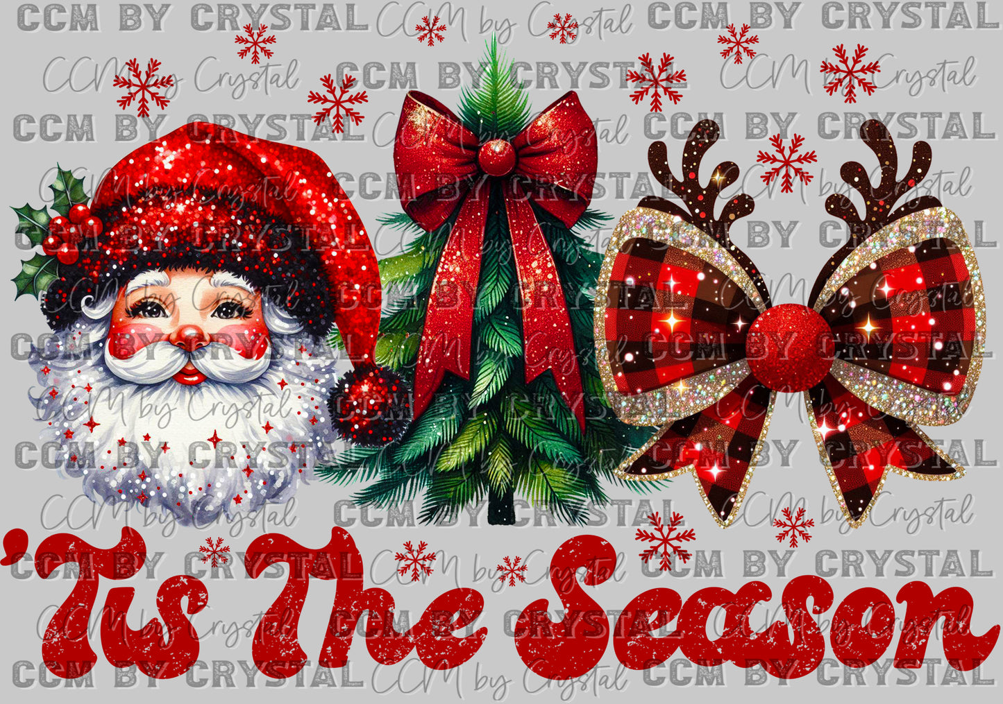 Tis The Season Christmas Faux Glitter Ready to Press Transfer DTF Transfer Sublimation Transfer