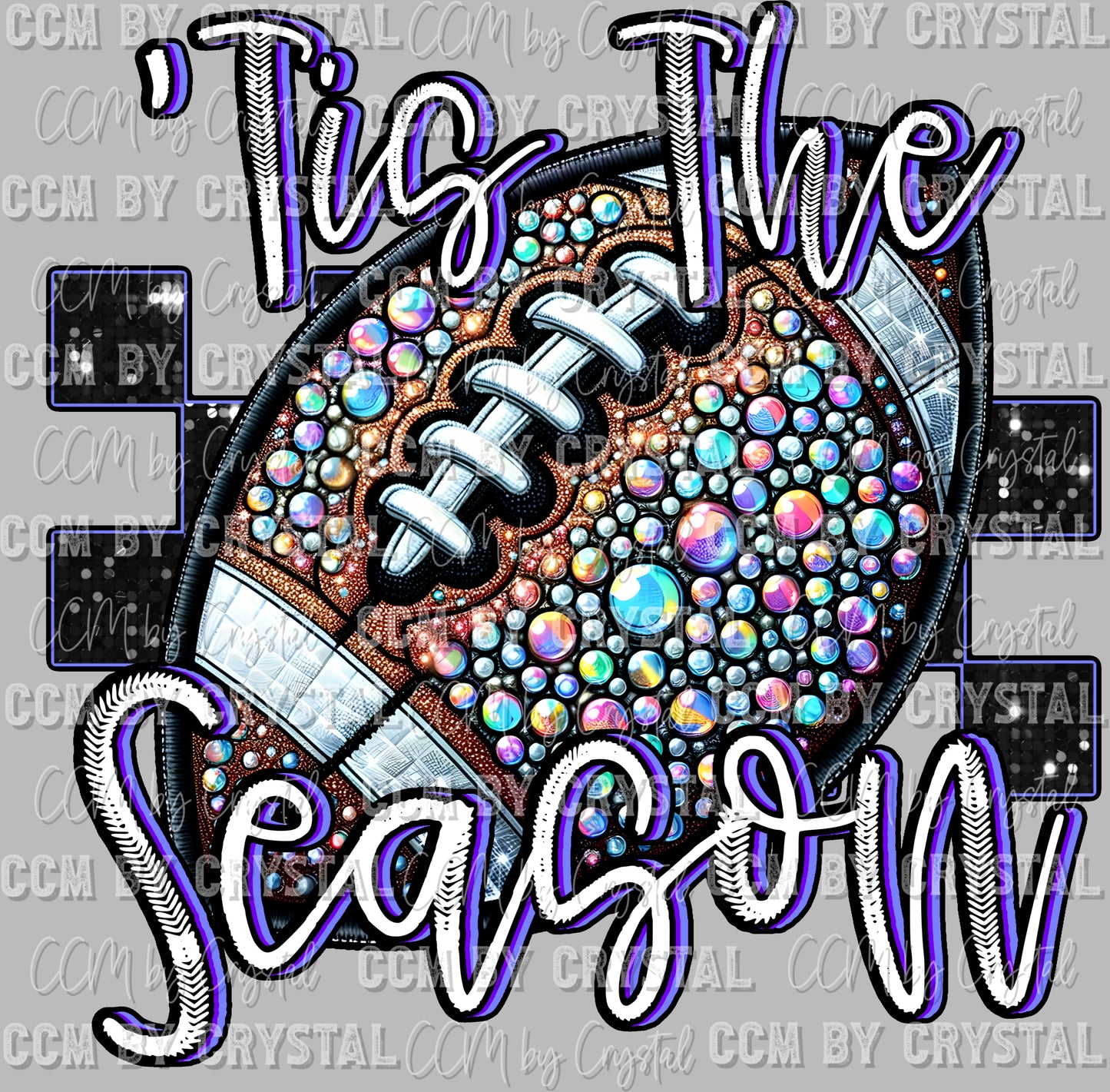 Tis the Season Football Faux Rhinestones Effect Ready to Press Transfer DTF Transfer Sublimation Transfer