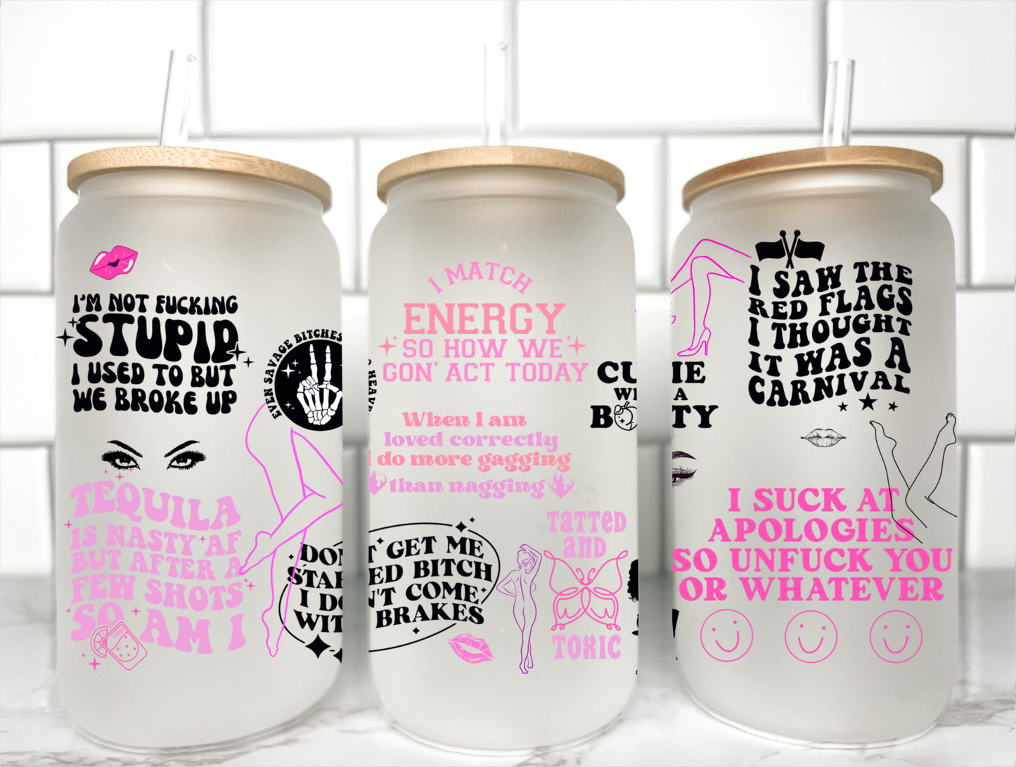 Sarcastic Girl UV Transfer 16oz Libby Glass Can Wrap Ready to Apply
