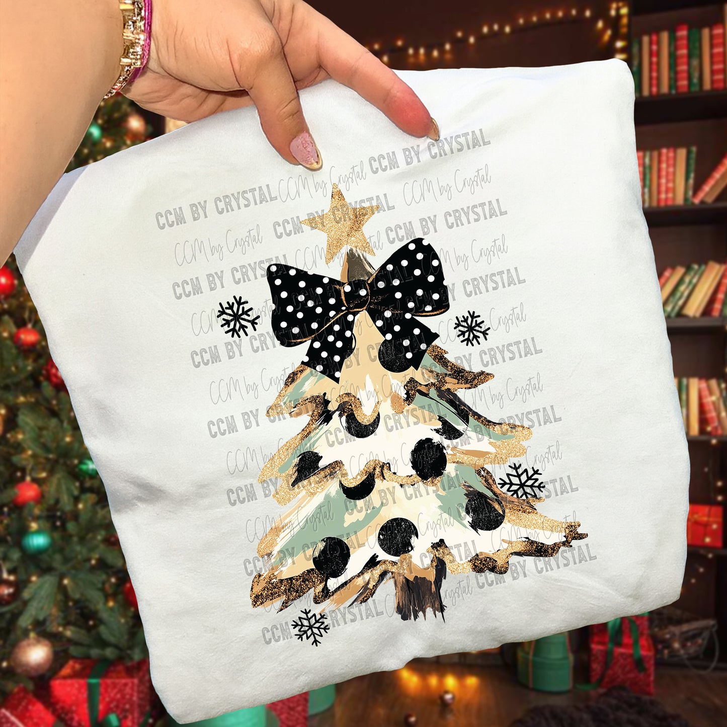 Christmas Tree Black Snowflakes Ready to Press Transfer Instant Peel DTF Transfer Sublimation Transfer