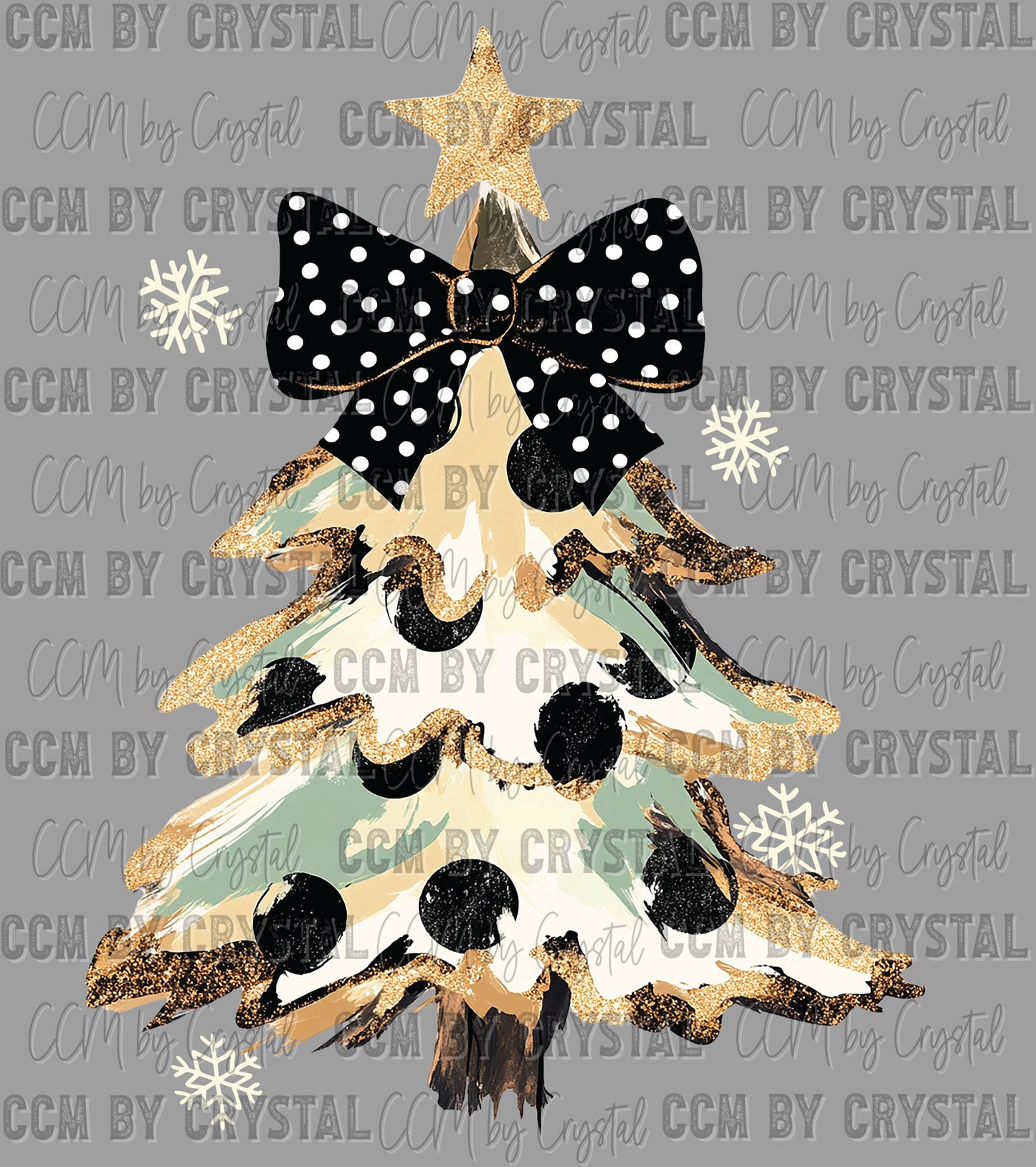 Christmas Tree White Snowflakes Ready to Press Transfer Instant Peel DTF Transfer Sublimation Transfer