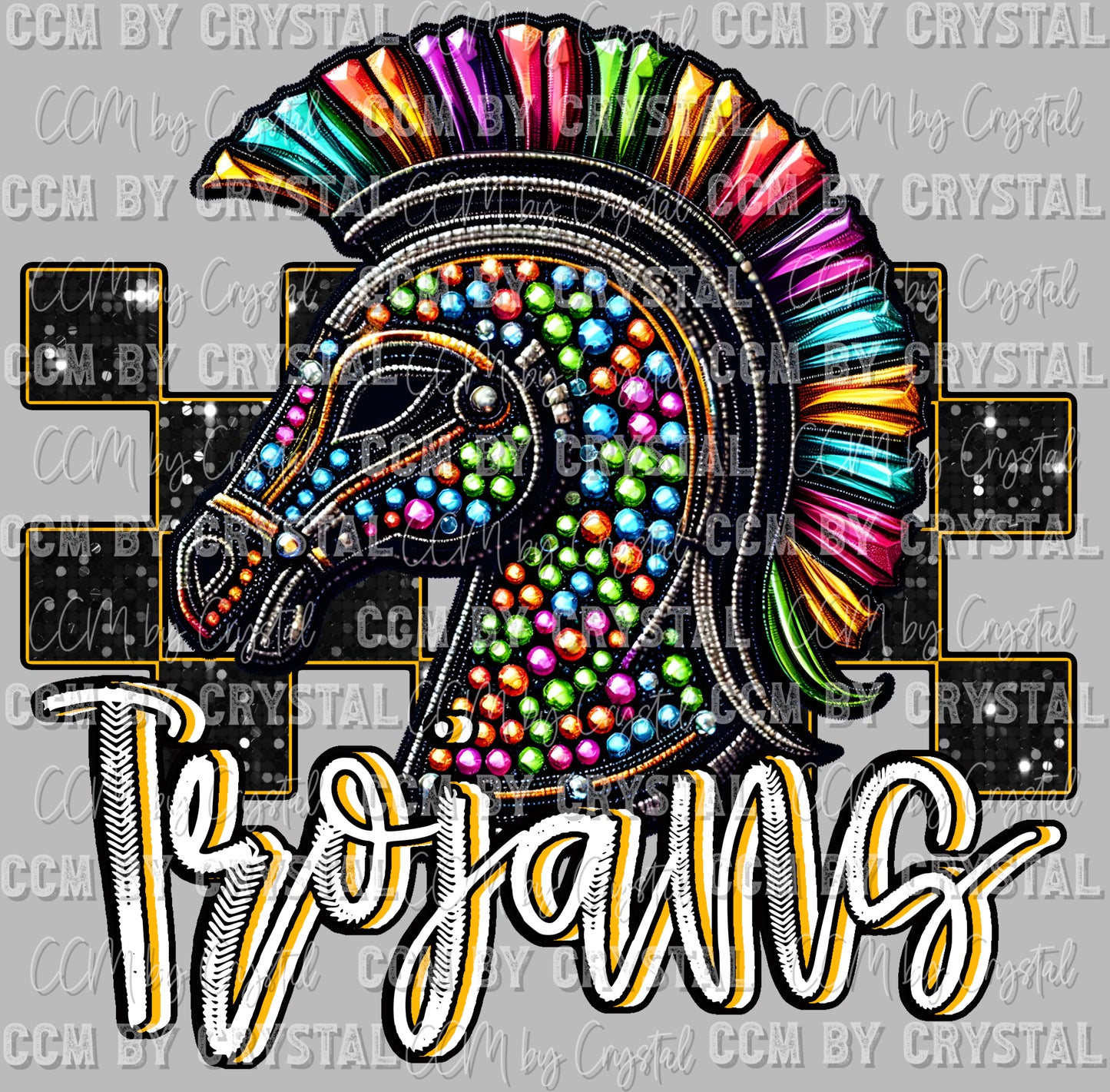 Trojans Faux Rhinestones Effect Ready to Press Transfer DTF Transfer Sublimation Transfer