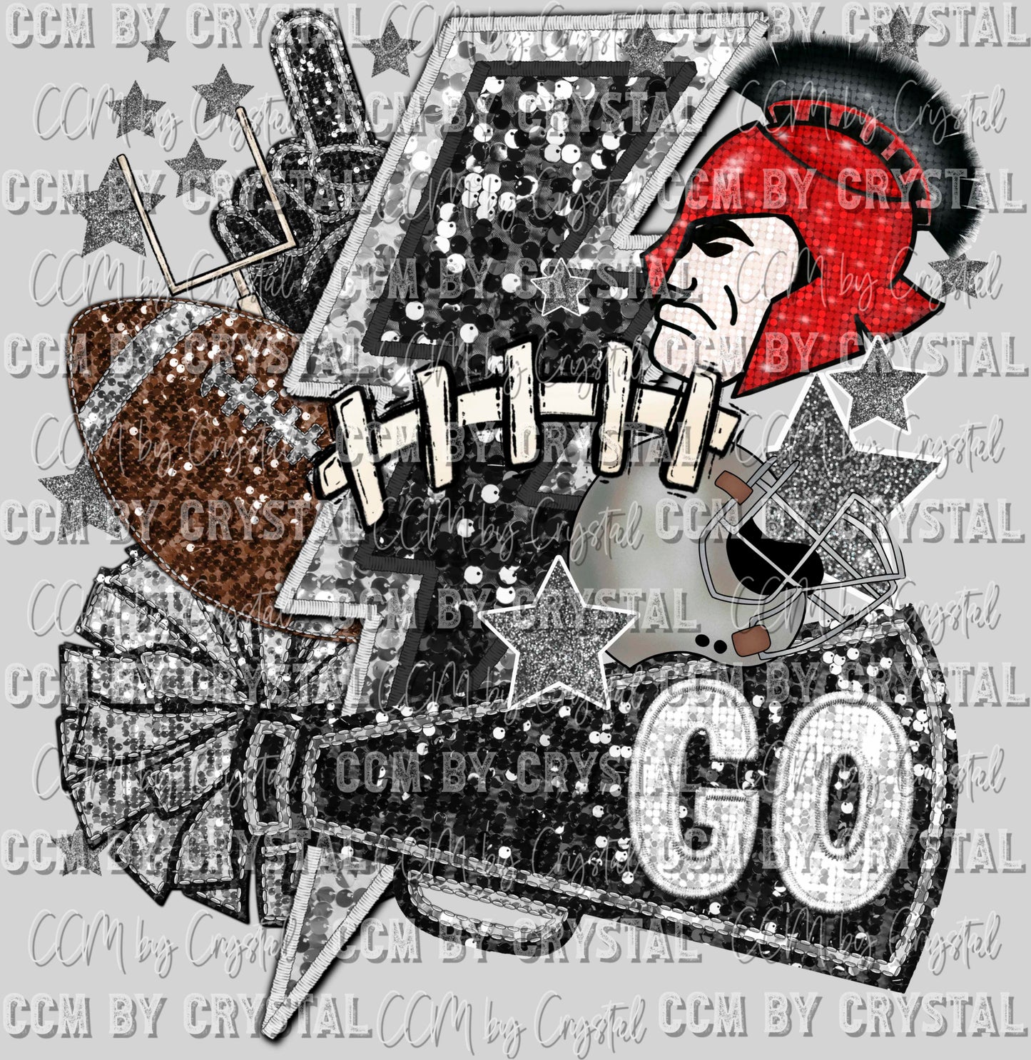 Trojans Football Faux Sequins Faux Embroidery Ready to Press Transfer