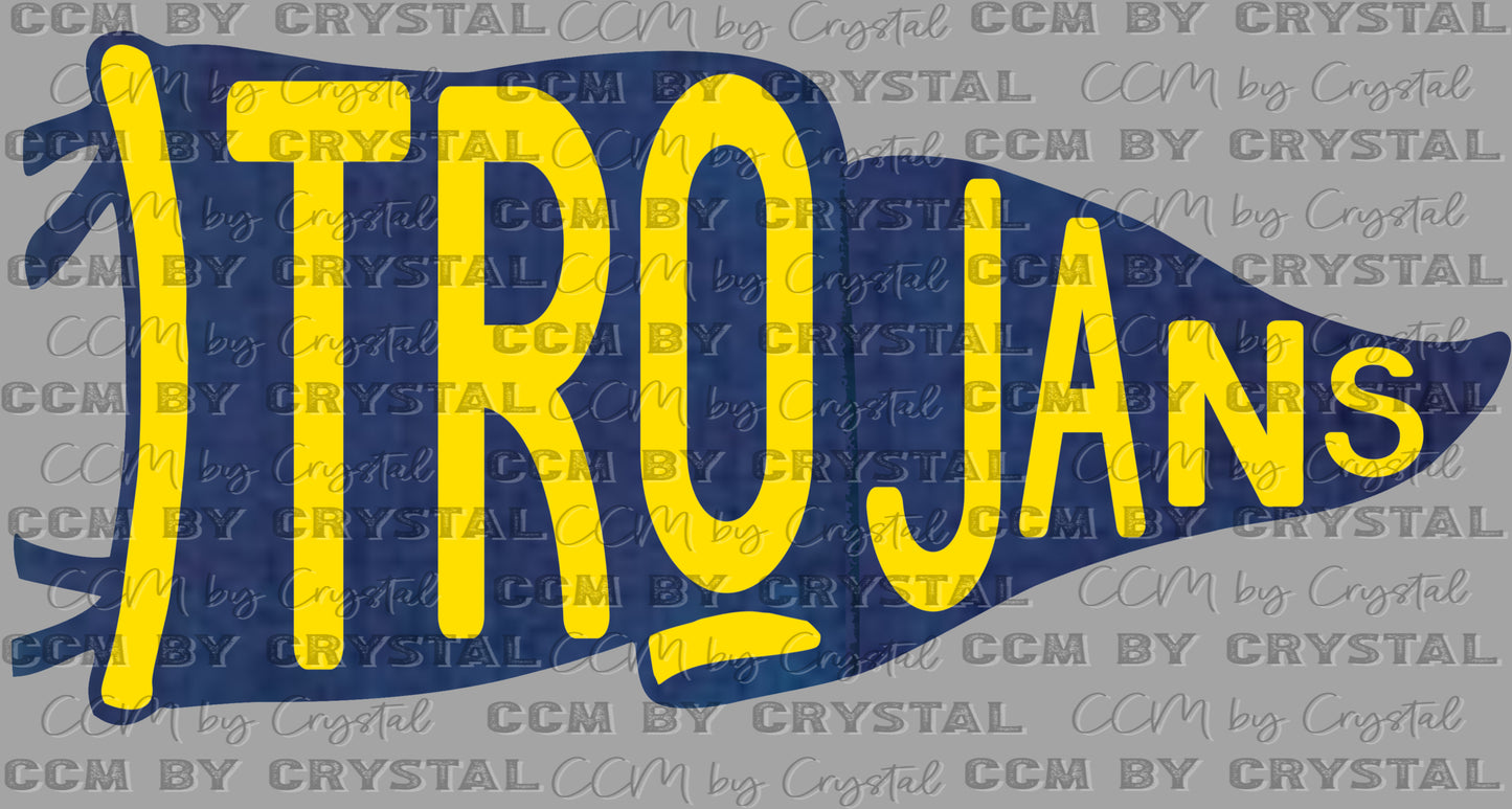 Trojans Pennant Mascot Ready to Press Transfer DTF Transfer Sublimation Transfer