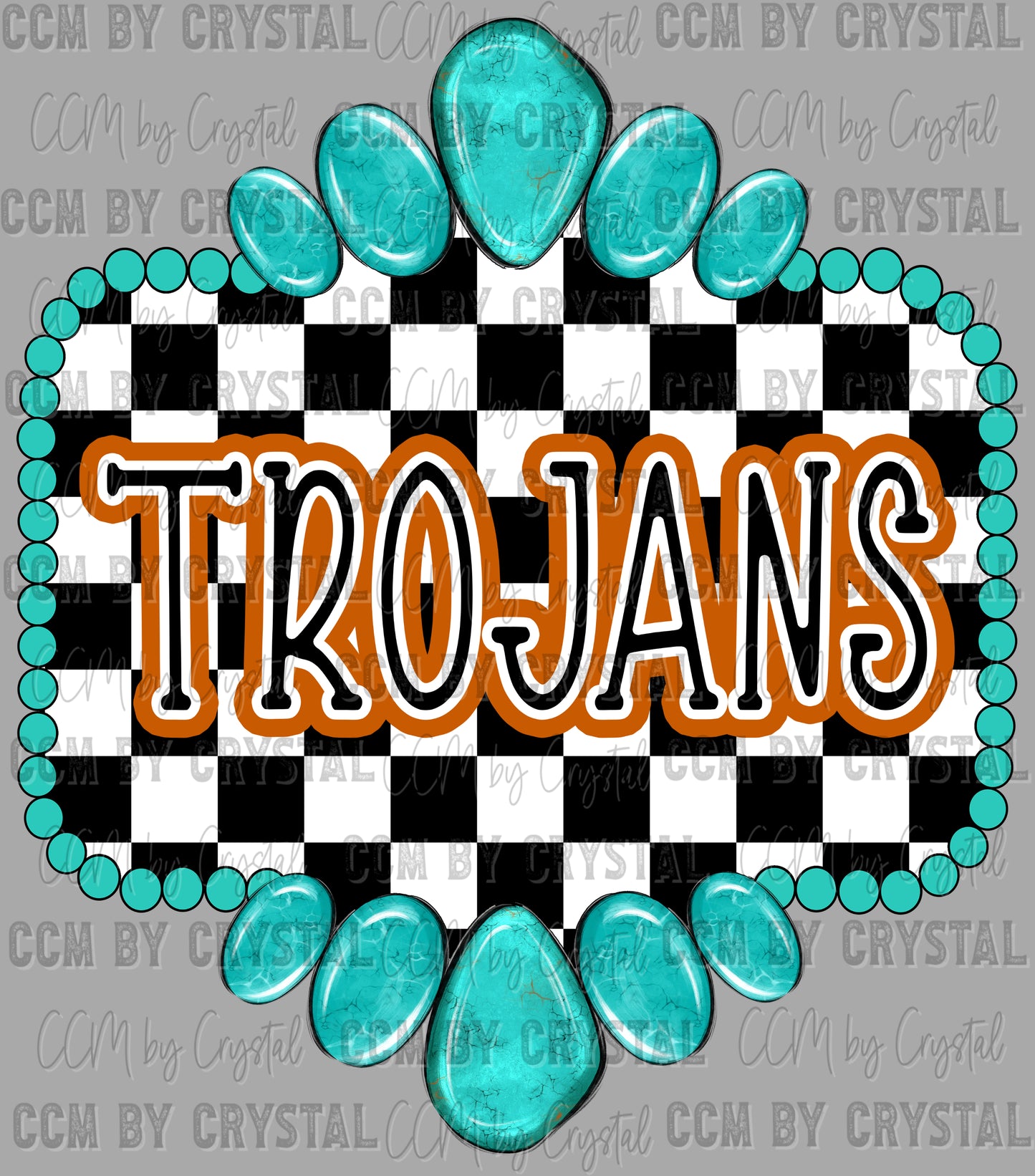 Burnt Orange Trojans Turquoise Concho Ready to Press Transfer DTF Transfer Sublimation Transfer