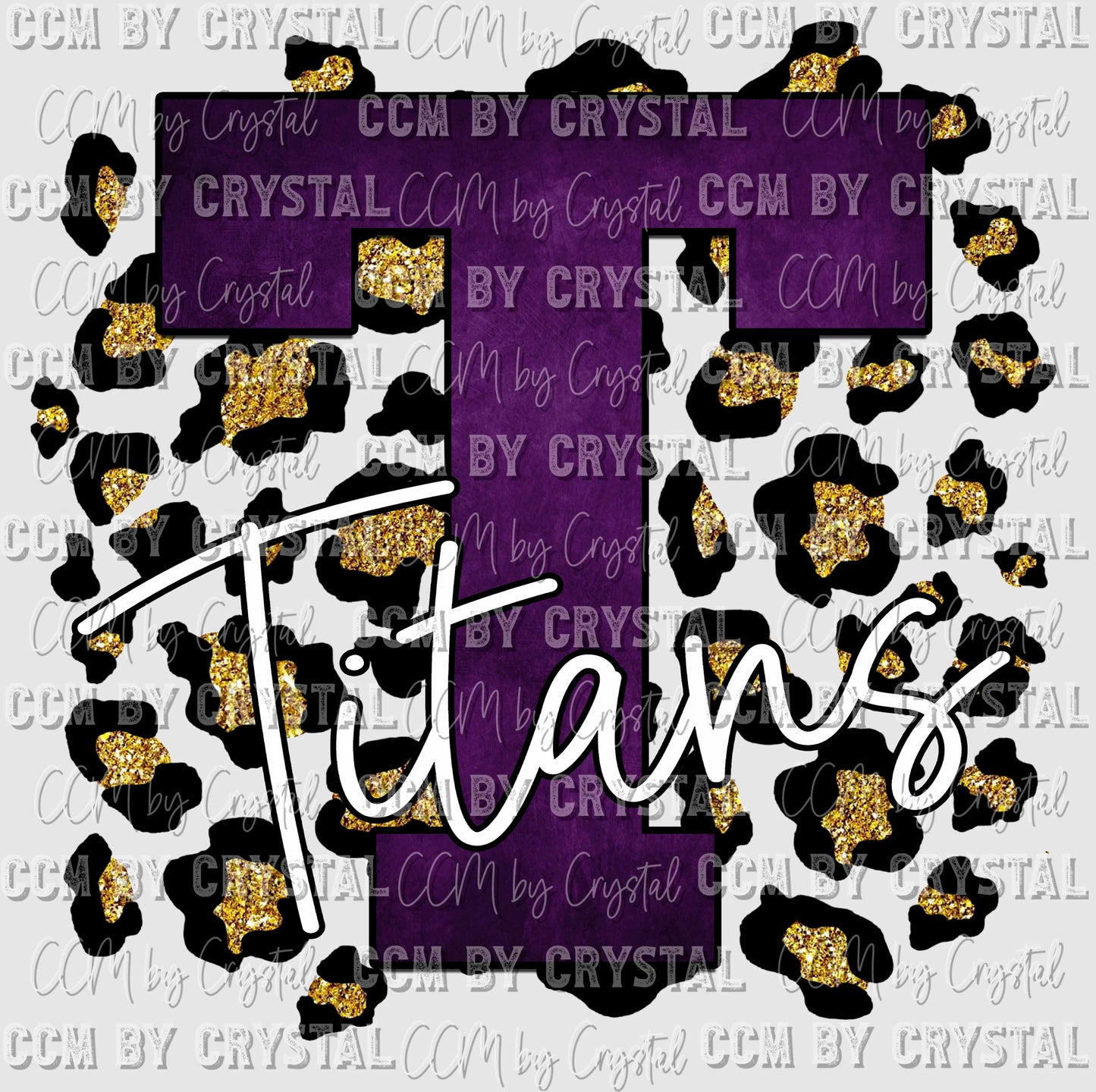 T Titans Purple Gold Leopard Background Mascot Ready to Press Transfer