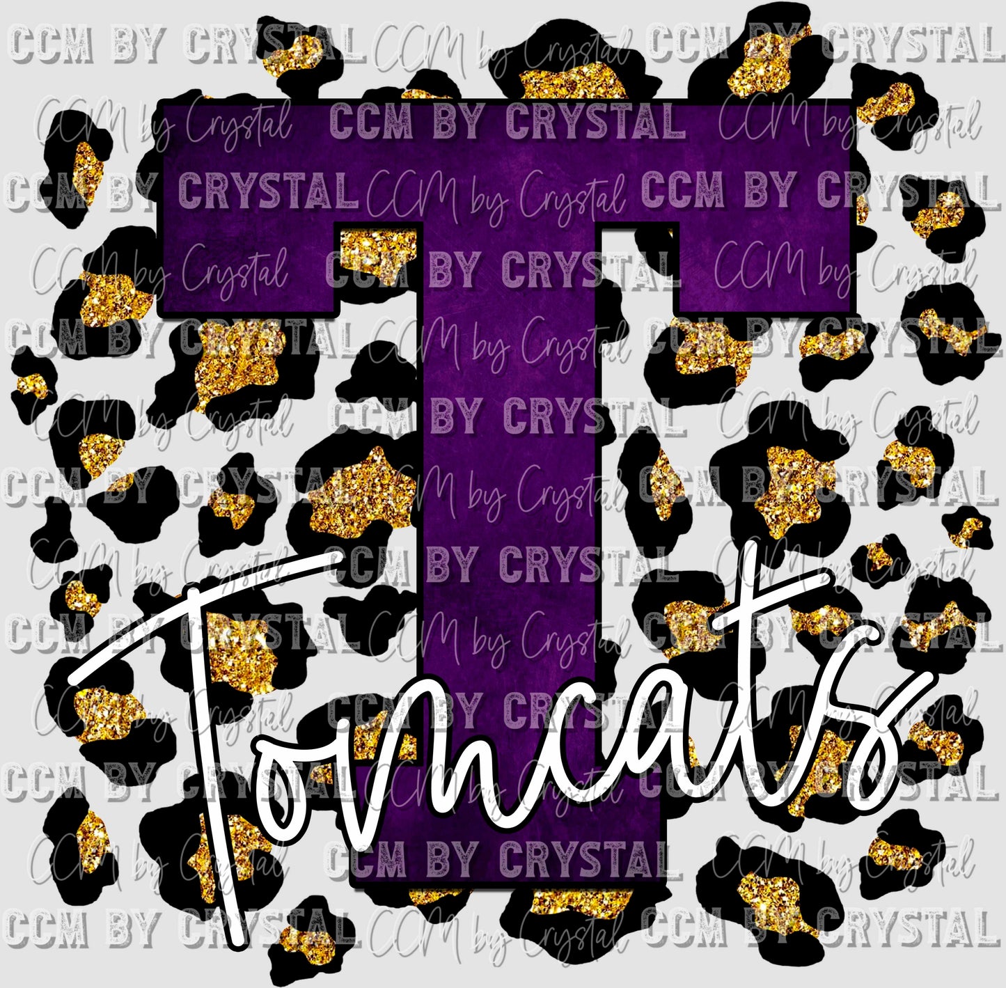 T Tomcats Purple with Gold Leopard Background Mascot Ready to Press Transfer