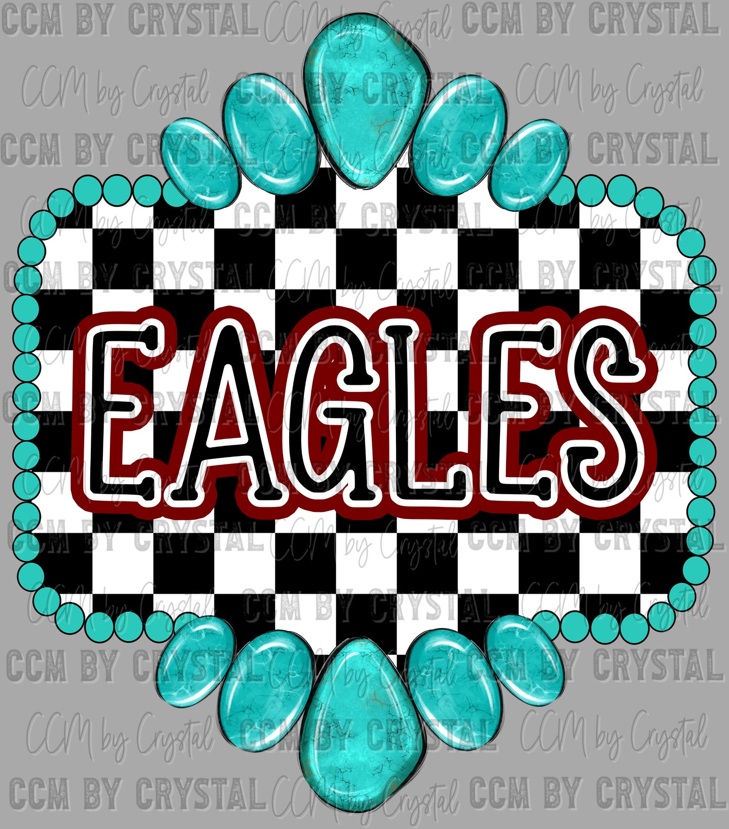 Maroon Eagles Turquoise Concho Ready to Press Transfer DTF Transfer Sublimation Transfer