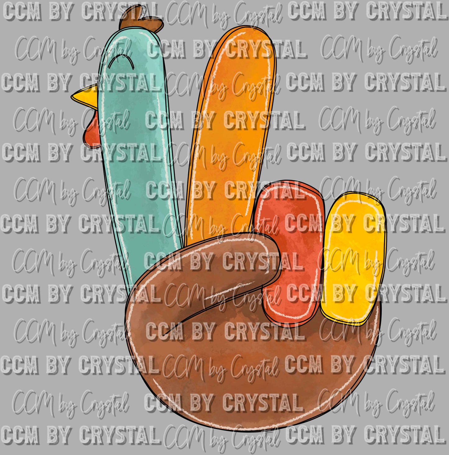 Turkey Peace Sign Thanksgiving Ready to Press Transfer DTF Transfer Sublimation Transfer