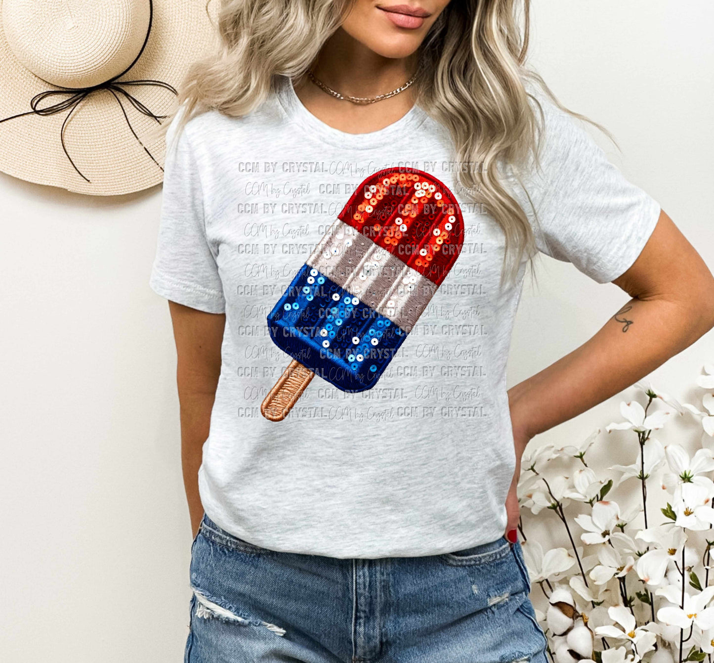 USA Popsicle Faux Sequins Faux Embroidery Ready to Press Transfer