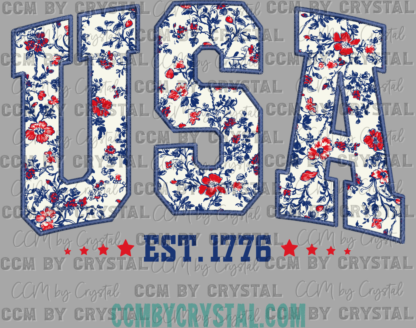 USA est 1776 Faux Embroidery Fourth of July 4th Patriotic Ready to Press Transfer DTF Transfer Sublimation Transfer