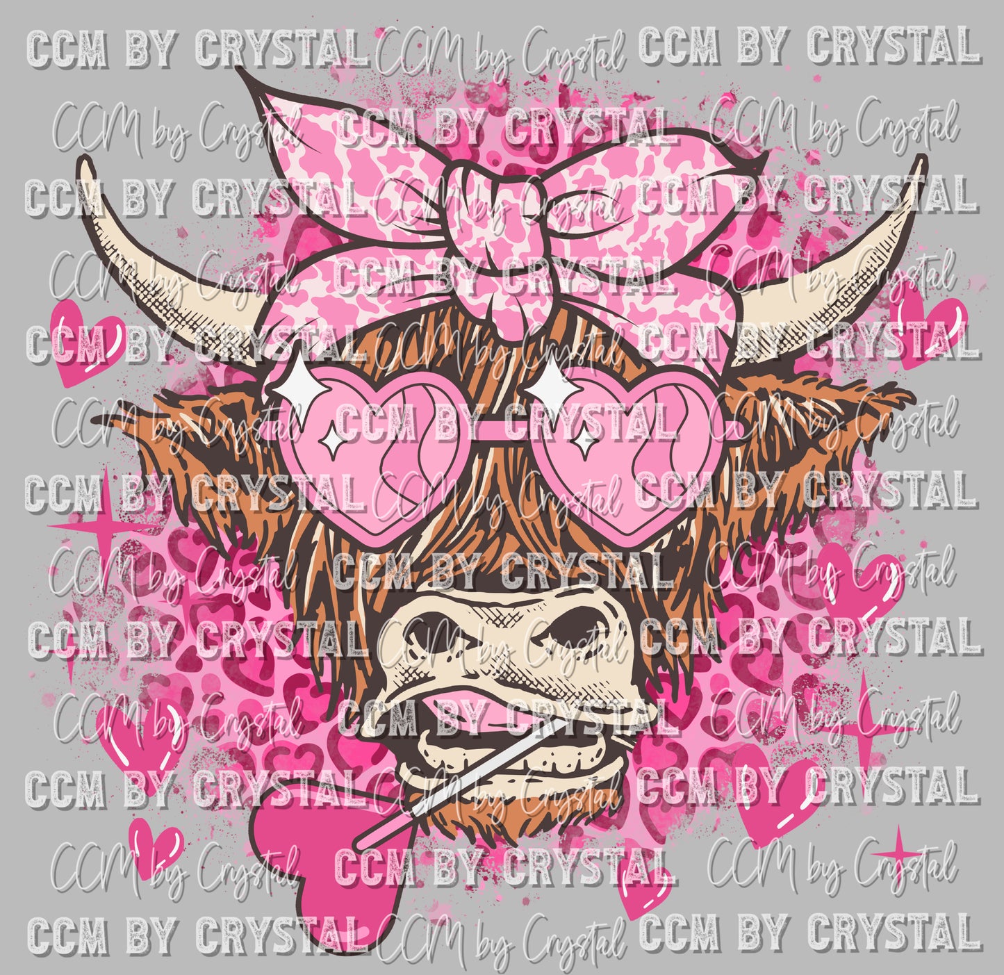 Highland Cow Heart Lollipop Valentine's Day Ready to Press Transfer