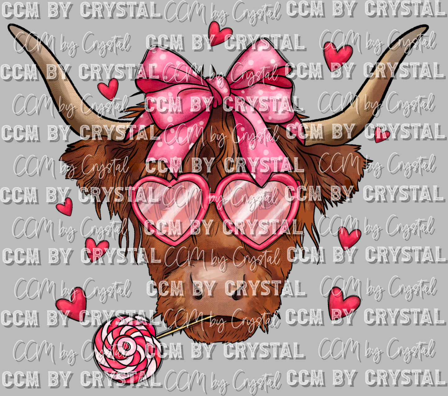 Highland Cow Lollipop Valentine's Day Ready to Press Transfer