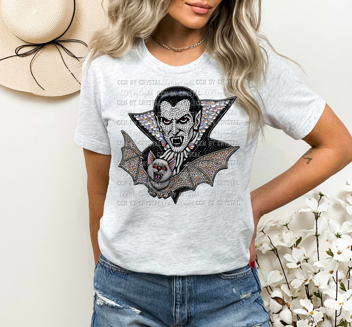Vampire and Bat Halloween Faux Rhinestones Ready to Press Transfer