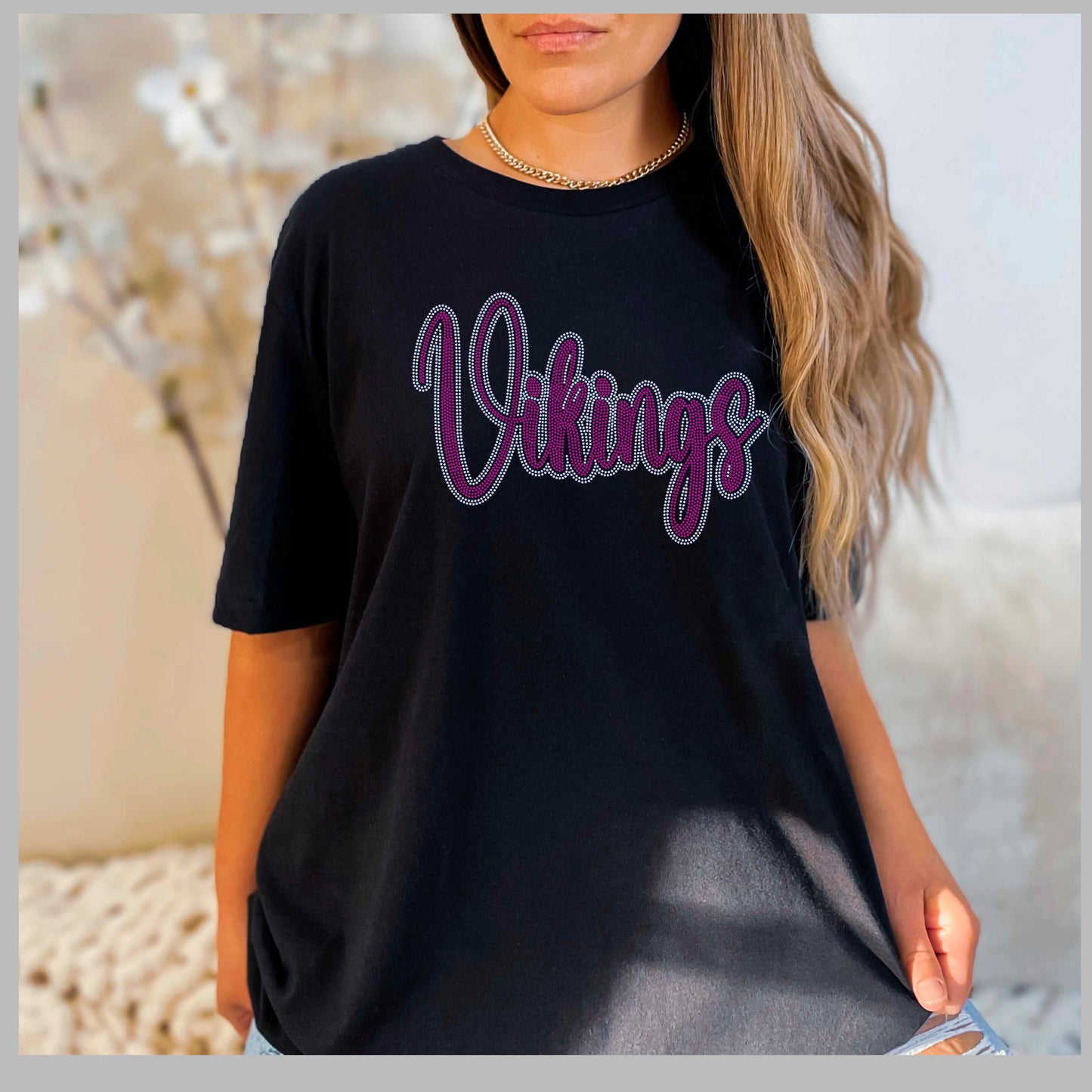 Vikings Cursive 11" Wide 2- Color Spangle Ready to Press Spangle Transfer Sparkle Bling