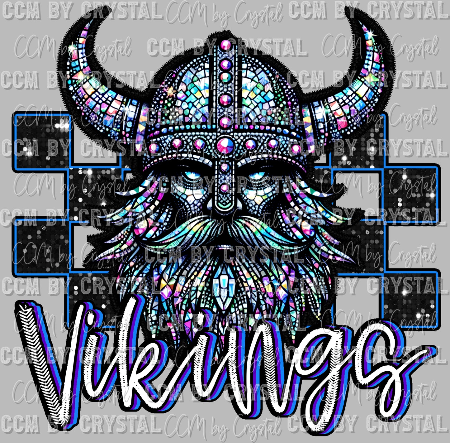 Vikings Mascot Faux Rhinestones Effect Ready to Press Transfer DTF Transfer Sublimation Transfer