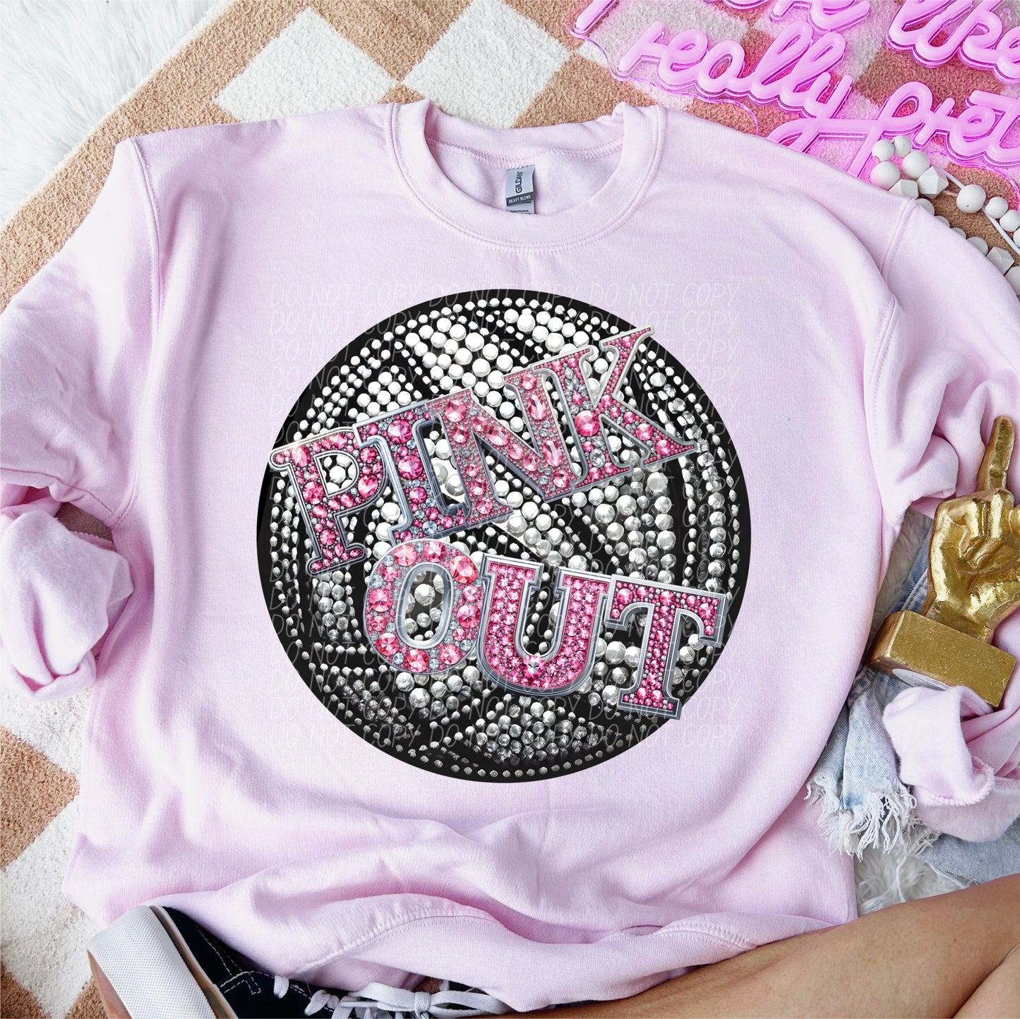 Pink Out Volleyball Faux Rhinestones Ready to Press Transfer DTF Transfer Sublimation Transfer