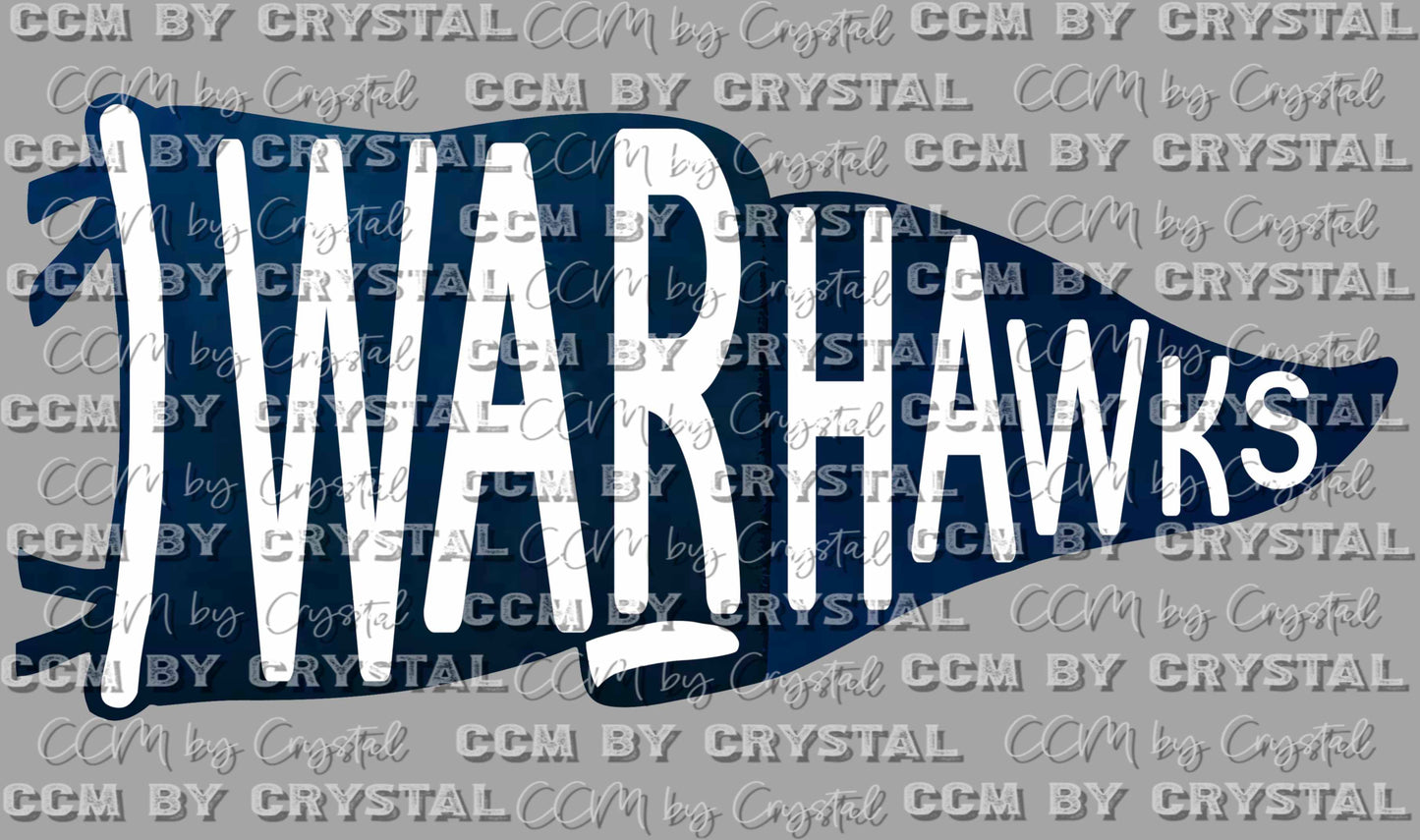 Warhawks Pennant Navy White Ready to Press Transfer DTF Transfer Sublimation Transfer