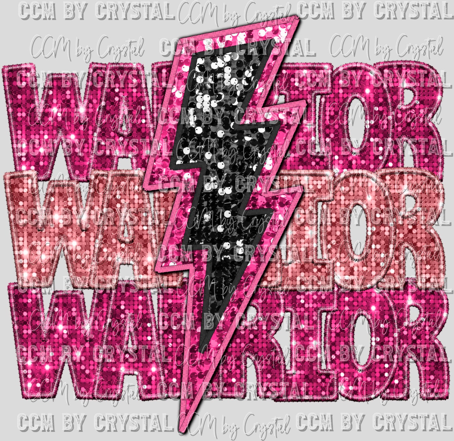 Warrior Breast Cancer Awareness Faux Sequins Faux Embroidery Ready to Press Transfer