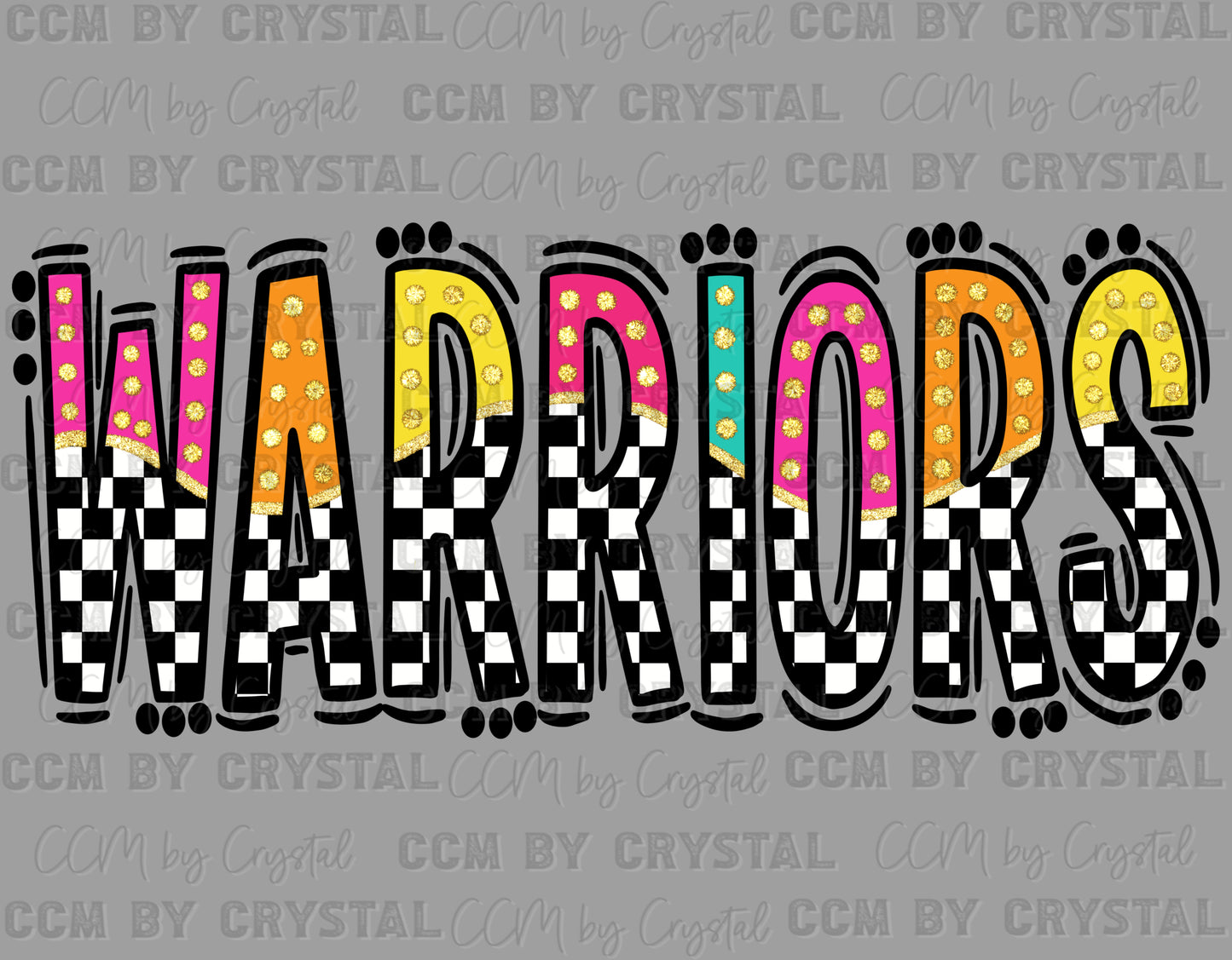 Warriors Colorful Checkered Mascot Ready to Press Transfer DTF Transfer Sublimation Transfer