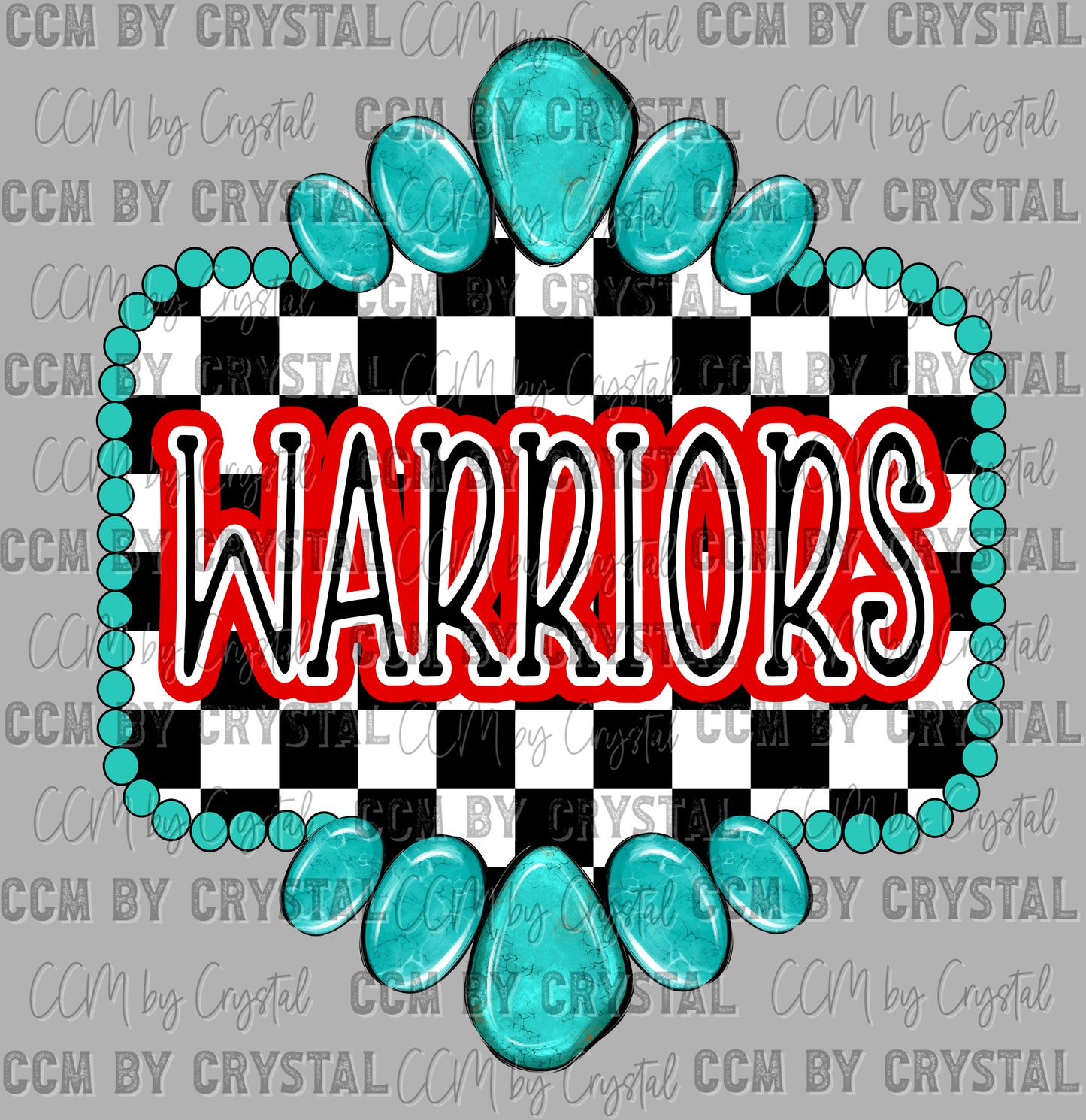 Red Warriors Mascot Turquoise Concho Ready to Press Transfer DTF Transfer Sublimation Transfer