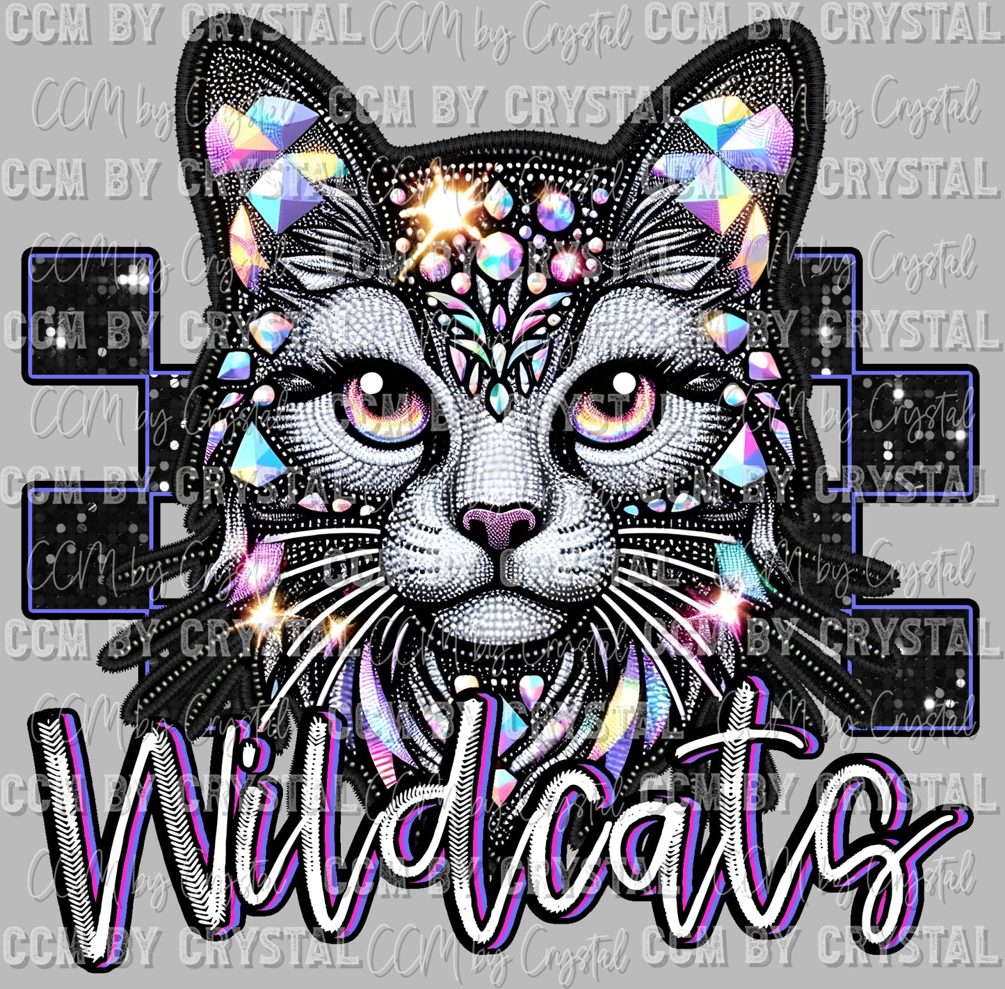 Wildcats Faux Rhinestones Effect Ready to Press Transfer DTF Transfer Sublimation Transfer