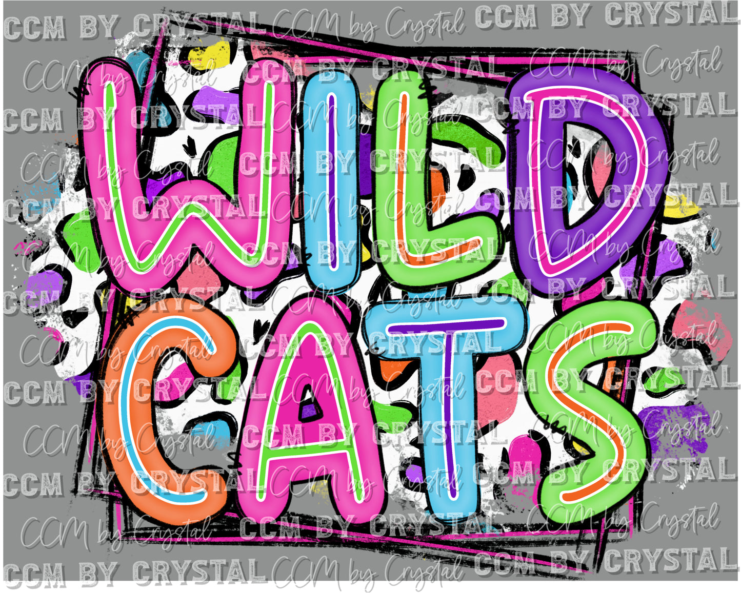 Wildcats Colorful Leopard Background Mascot Ready to Press Transfer