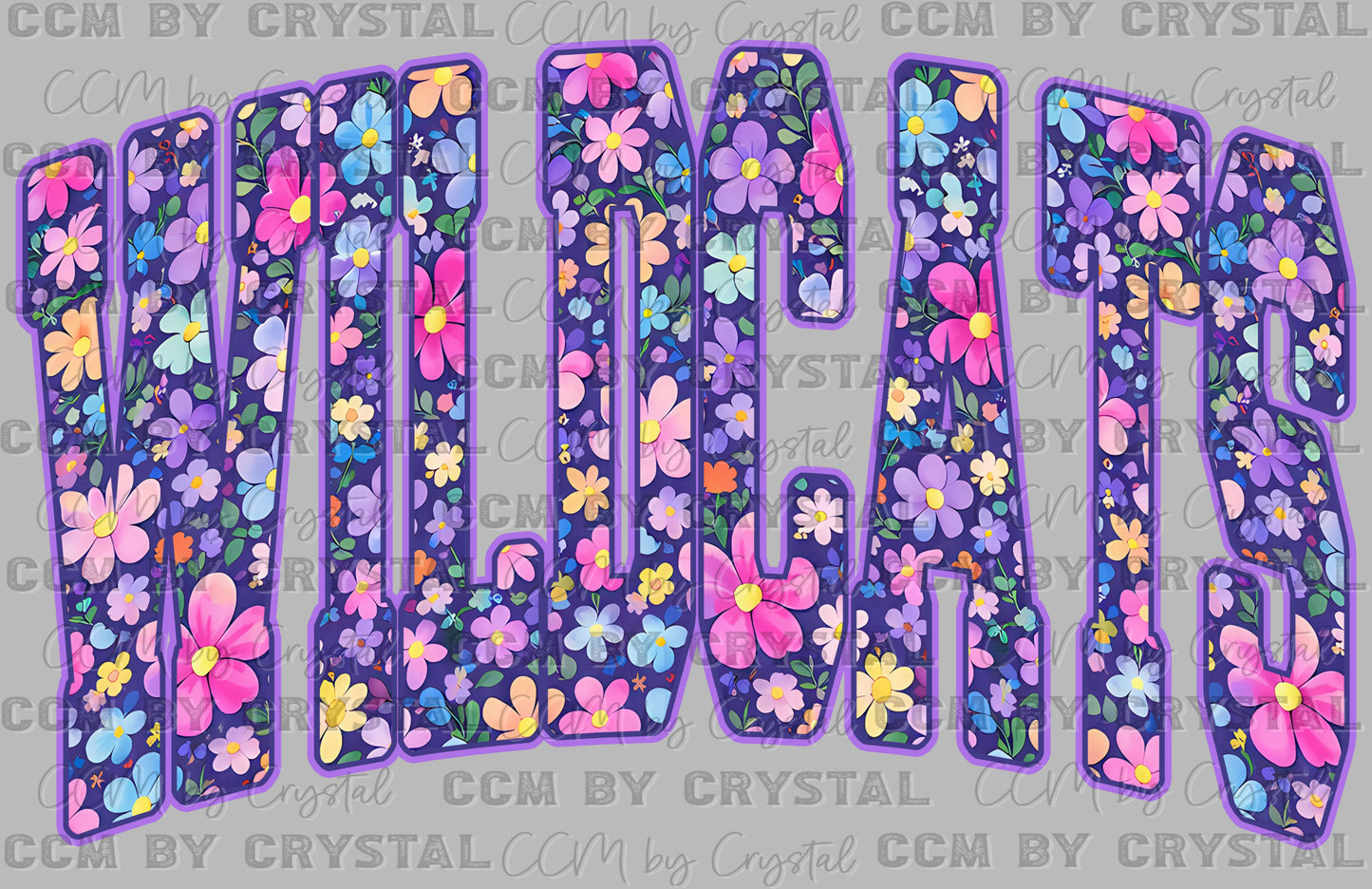 Wildcats Mascot Floral Purple DTF Transfer Sublimation Transfer