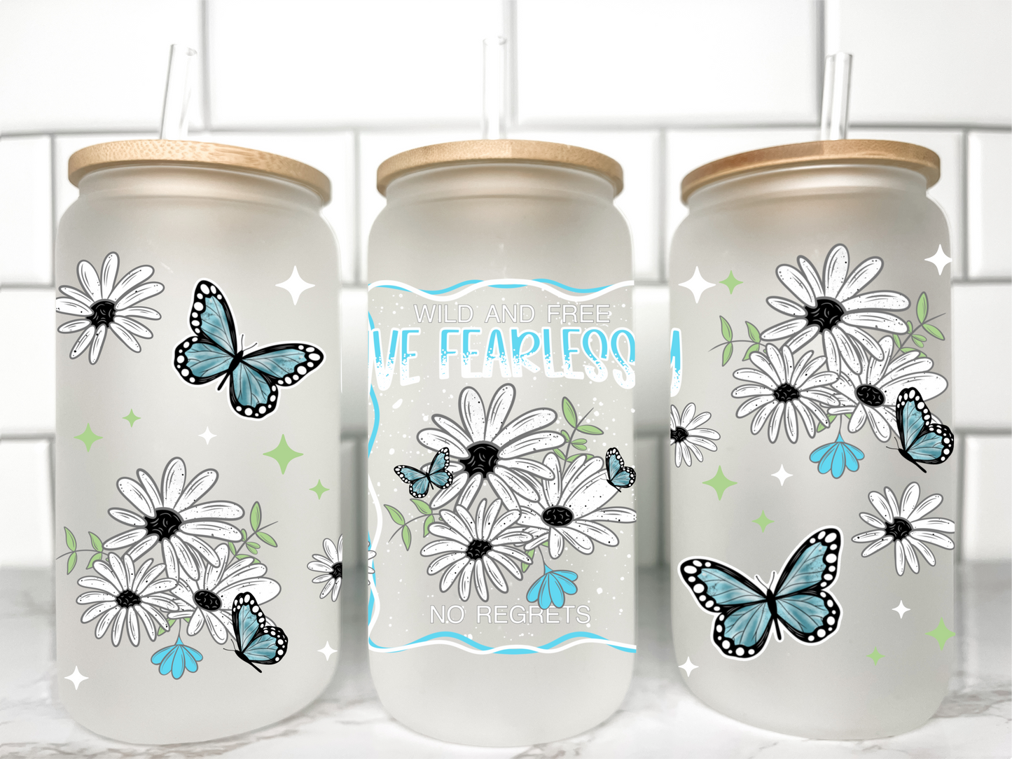 Wild and Free White UV Transfer 16oz Libby Glass Can Wrap Ready to Apply