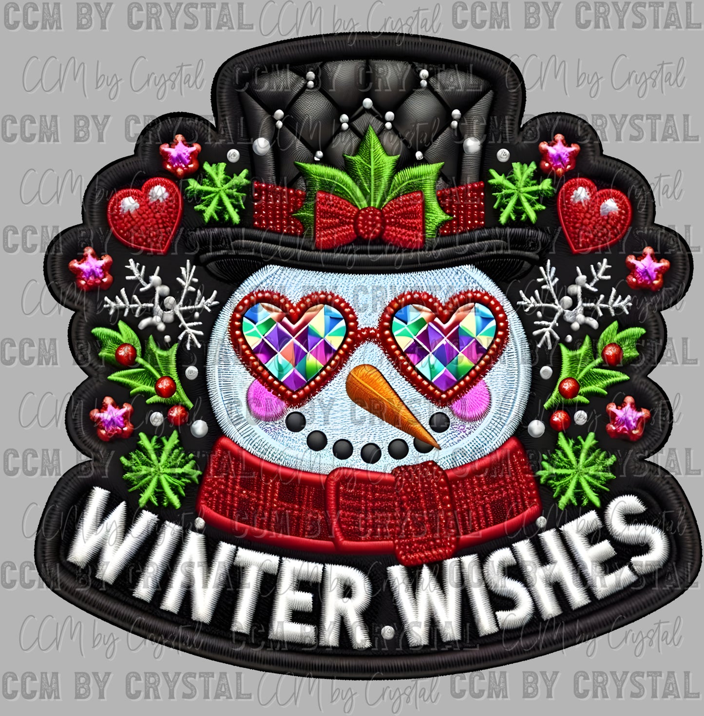 Snowman Winter Wishes Christmas Faux Rhinestone Effect Ready to Press Transfer DTF Transfer Sublimation Transfer