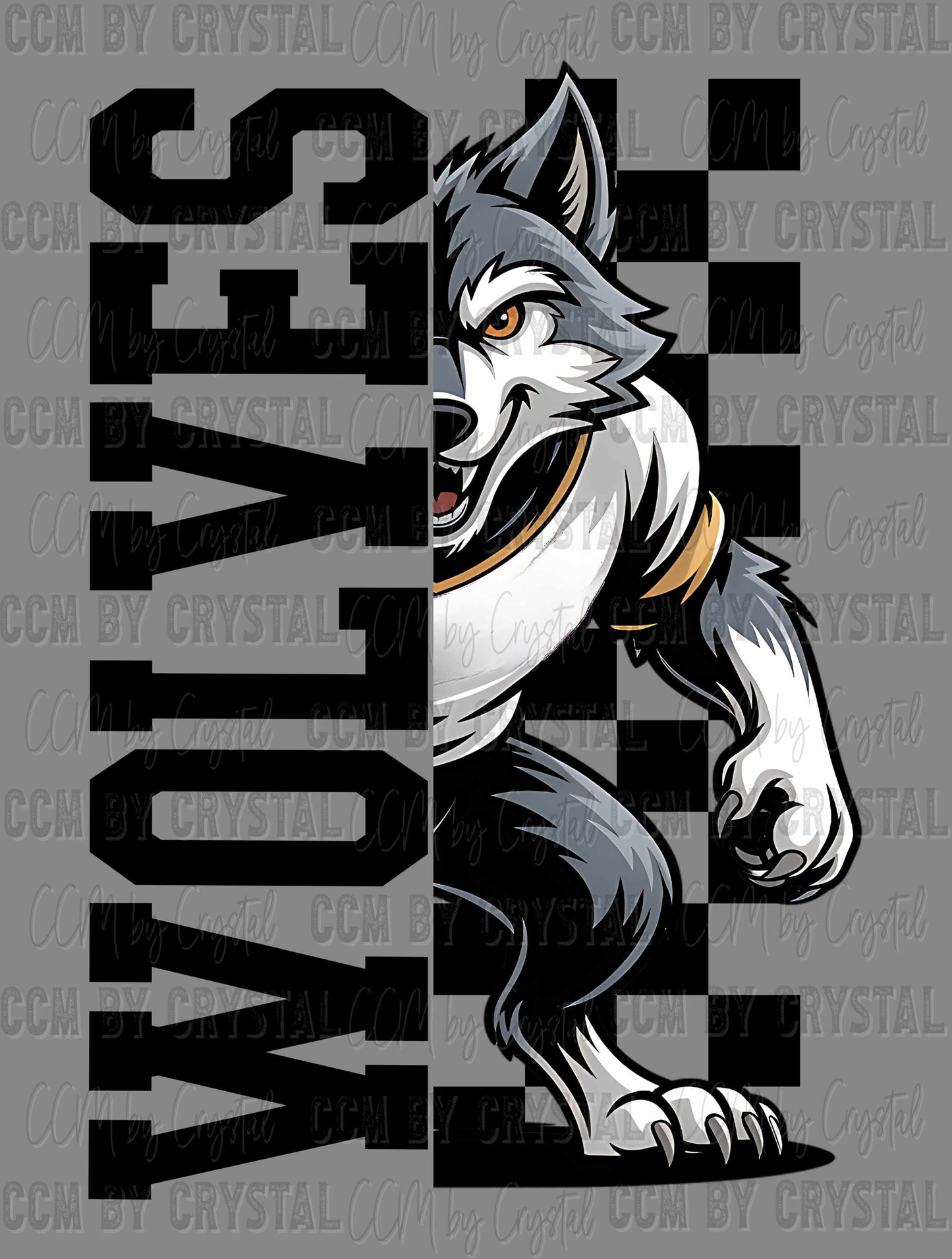 Wolves Checkered Sports Mascot Ready to Press Transfer DTF Transfer Sublimation Transfer