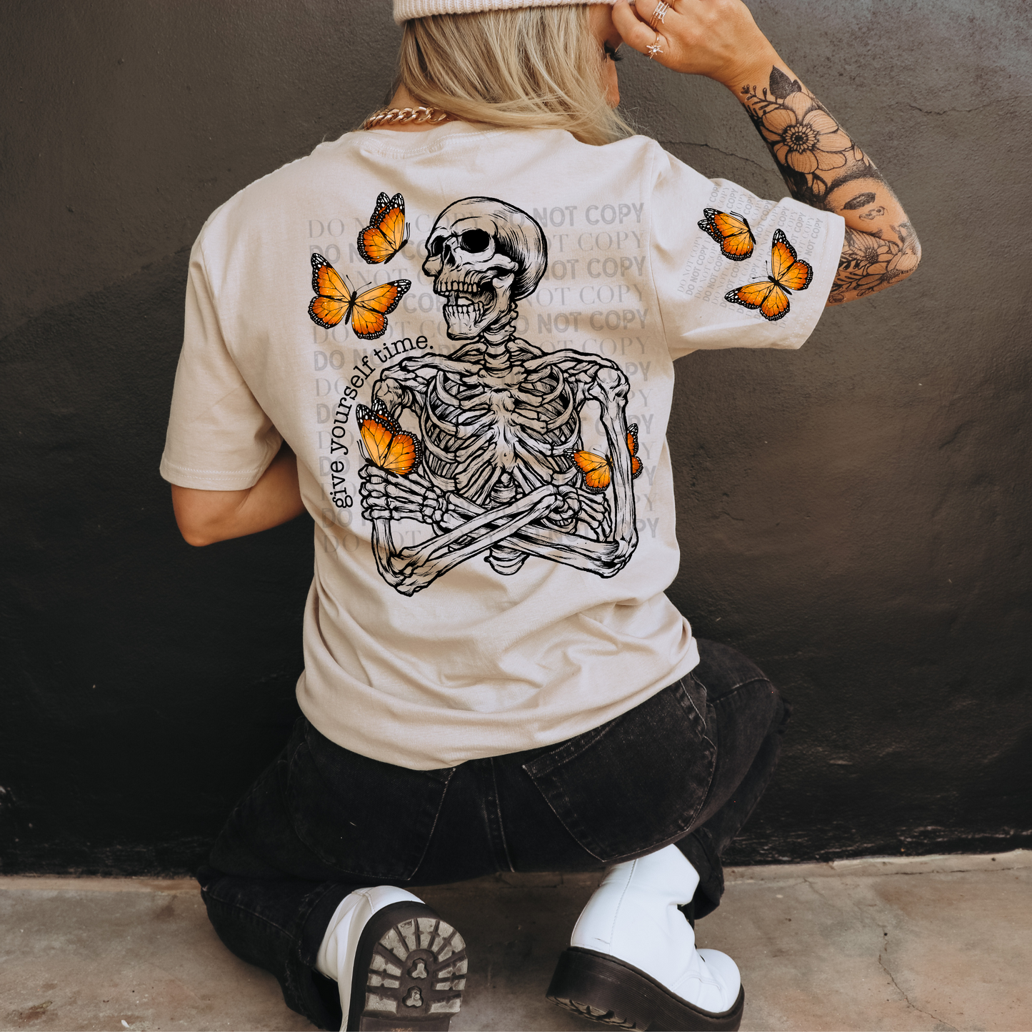 Give Yourself Time Skellie Butterflies Ready to Press Transfer