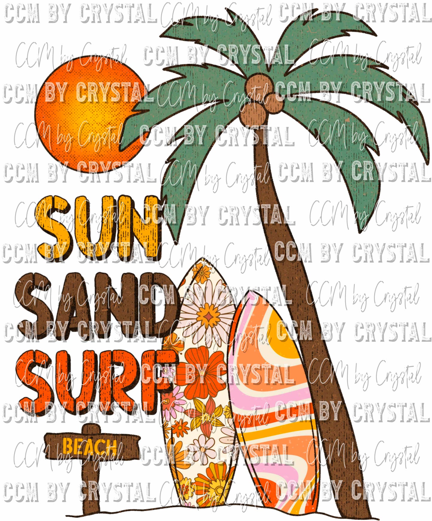 Sun Sand Surf Summer Beach Ready to Press Transfer