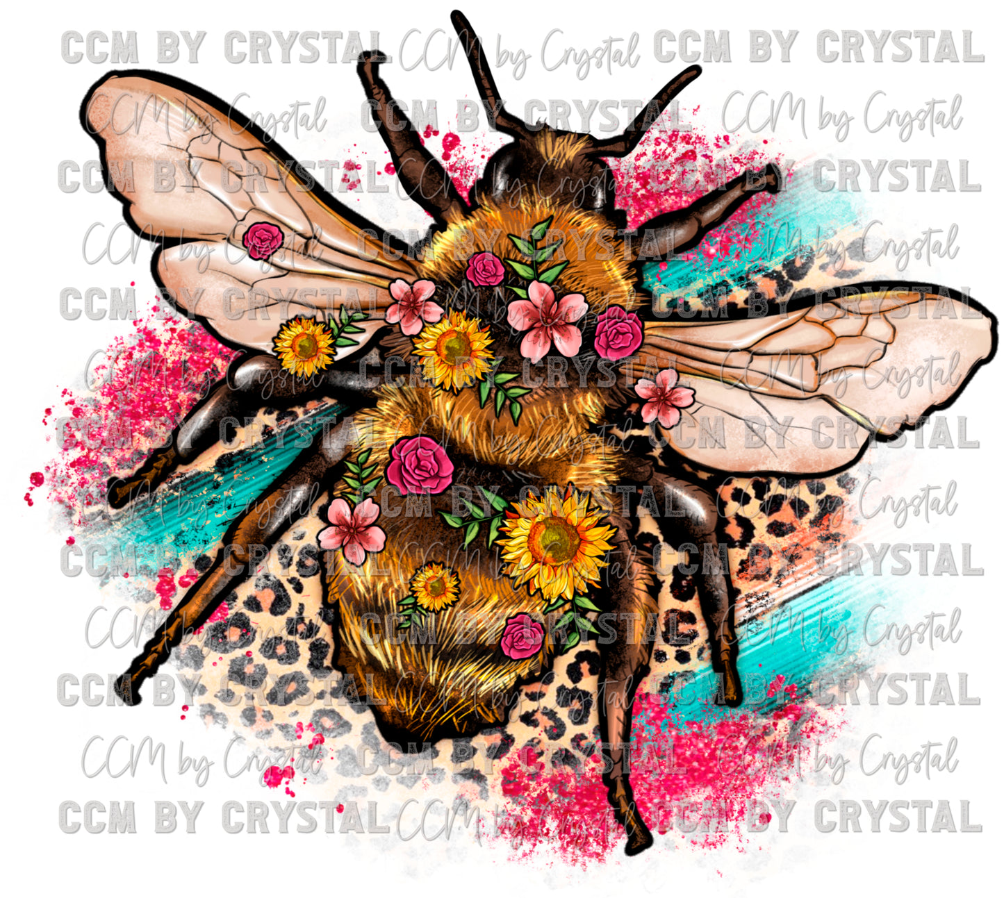 Bee Leopard Flowers Ready to Press Transfer